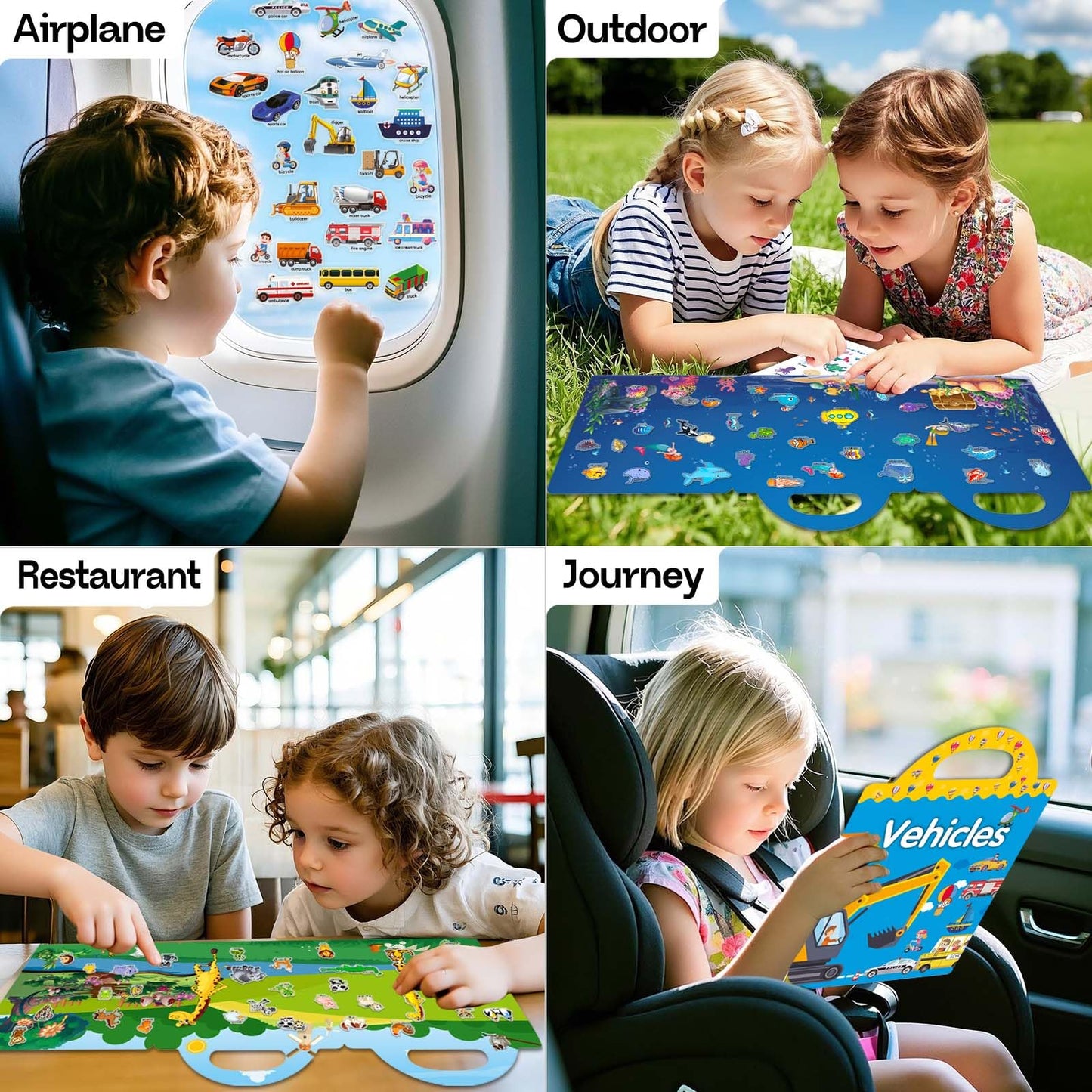 iGetooy 3 Sets Sticker Books for Toddlers 2-4 Years, Reusable Stickers Books for Toddlers 1-3, Airplane Travel Essentials for Kids