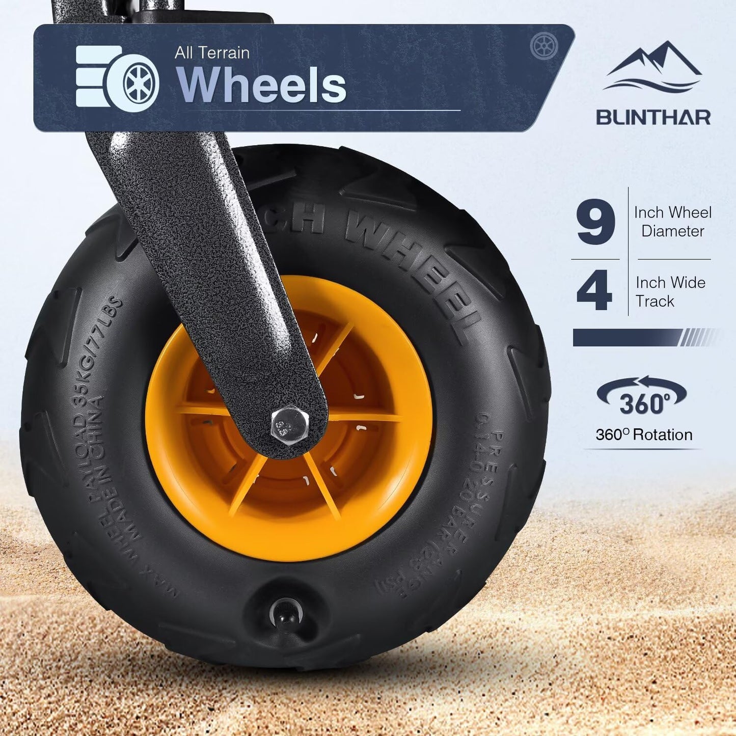 BLINTHAR Beach Wagon with Big Wheels for Sand, Heavy Duty Harder Sand Collapsible Folding Wagon with All-Terrain 9" Pneumatic Ballon Tires, Utility Wagon for Garden Sports Camping Outdoor Activities