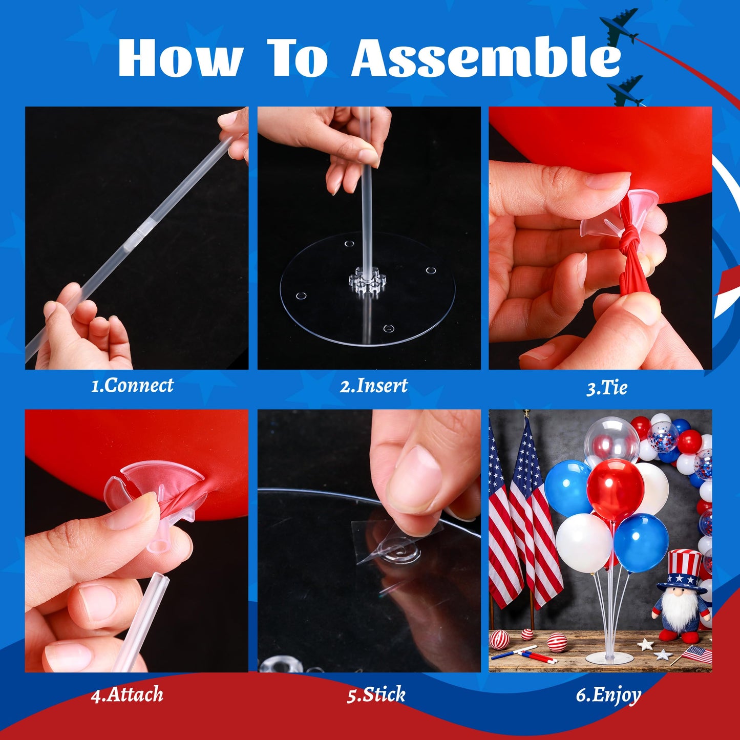 JOYYPOP 4th of July Balloon Centerpieces for Tables 4 Sets Balloon Stand Kit with 40 Red White Blue Confetti Balloons Patriotic 250th Anniversary Independence Day Table Decorations
