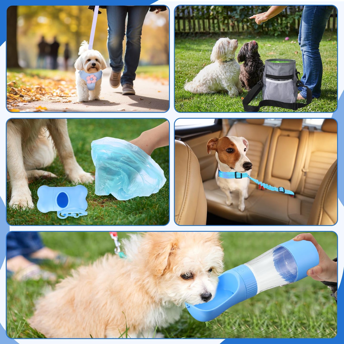Abbylike 50 Pcs Puppy Supplies Starter Kit for Small Dogs Puppy Essentials Includes Leash, Bowls, Teeth Brushes, Water Bottle, and More Accessories for Dogs Pet Day Welcome Gift(Blue)