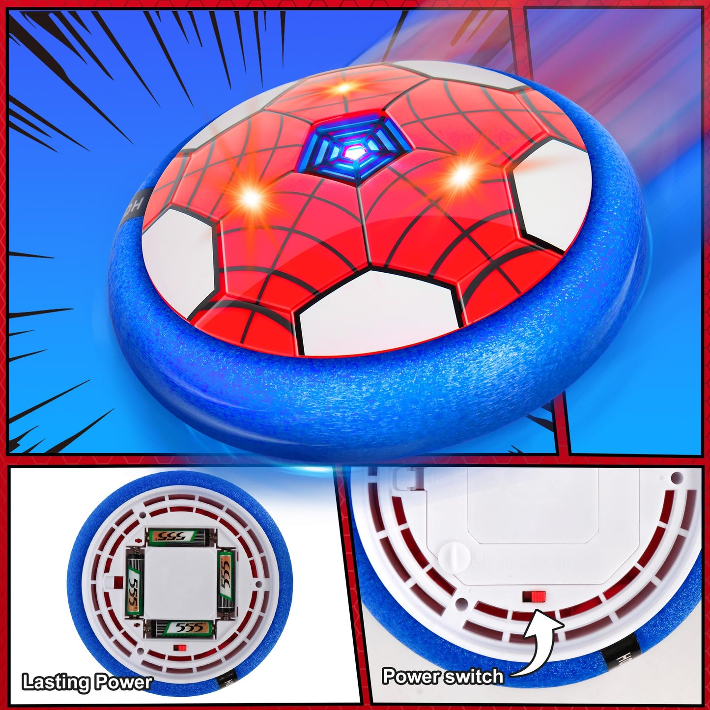 BESTVIVE Hover Soccer Ball, 2 Pack - Indoor Soccer Toys for Kids, Cool Sports Games for Boys and Girls, Birthday Gifts（Red and Black）