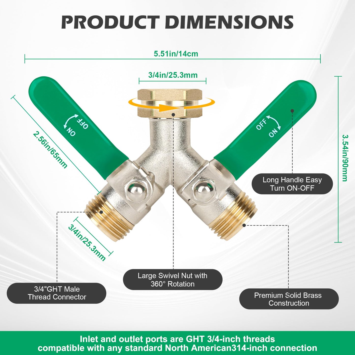 Love is War Hose Splitter 2 Way, High-flow Brass Garden Hose Splitters, Dual Water Rv Hose Bib Splitter, Heavy Duty Faucet Splitter, Outdoor Hose Connector, With Shut Off Y Valve 3/4 Inch Ght Thread.