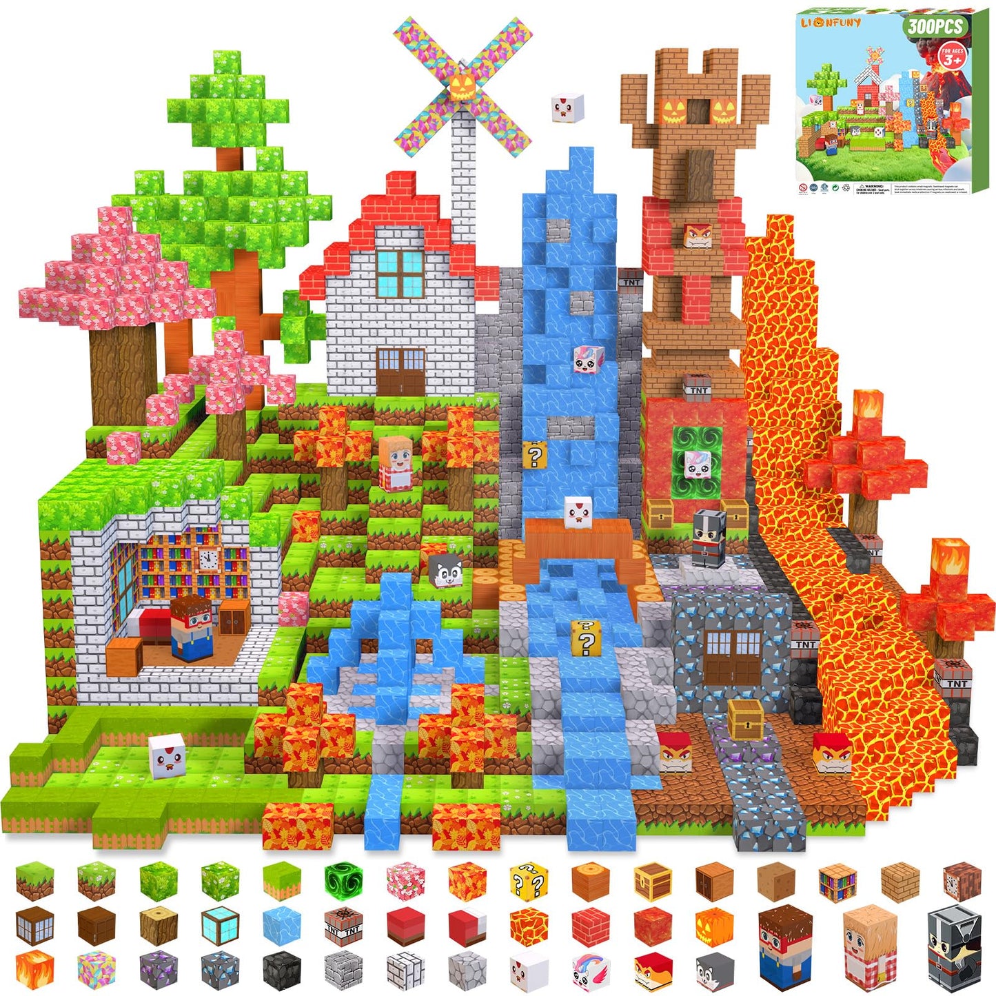 LionFuny Magnetic Blocks, 300Pcs Magnetic Building Blocks Sets, STEM Montessori Stacking Sensory Education Magnet Toys for Kids Toddlers Boys Girls Ages 3 4 5 6 7 8-12 Birthday Gifts, 1" Large Size