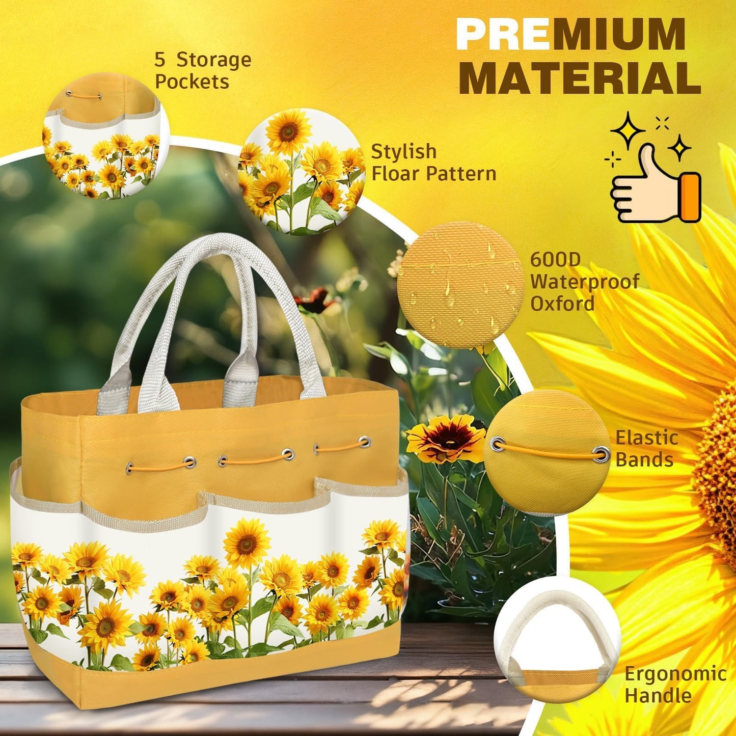 22Pcs Gardening Tools Set for Women Heavy Duty Garden Hand Tool Kit,Gifts for Mothers Day Mom Beginner Gardening Accessories with Sunflower Tote Bag/Shovel/RepottingMat/Plant Labels/Gloves-Yellow