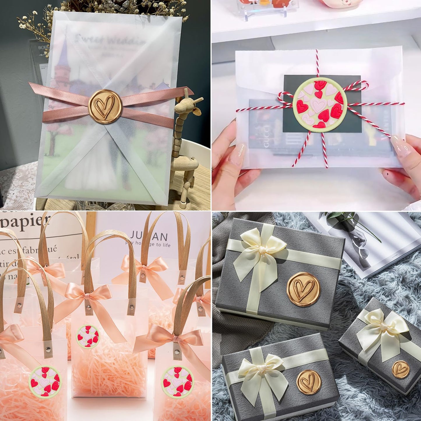 Wax Seal Stamp Kit with 24 Colors Wax Seal Beads 600pcs, WASOHLING 2PCS Love Heart WaxSeal Stamps with Electric Sealing Warmer Set, Envelopes and Metallic Pen for Letter Sealing
