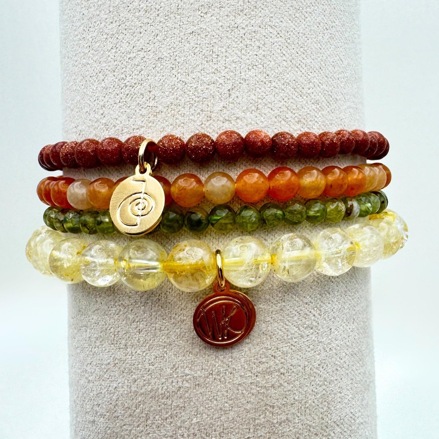 Success Crystal Bracelet Stack 4mm – Healing Stone Beaded Bracelets – Citrine, Peridot, Red Aventurine, Goldstone - Spiritual Energy Jewelry for Abundance, Growth, Manifestation Power, and Ambition - Elastic, Unisex, Gift-Ready