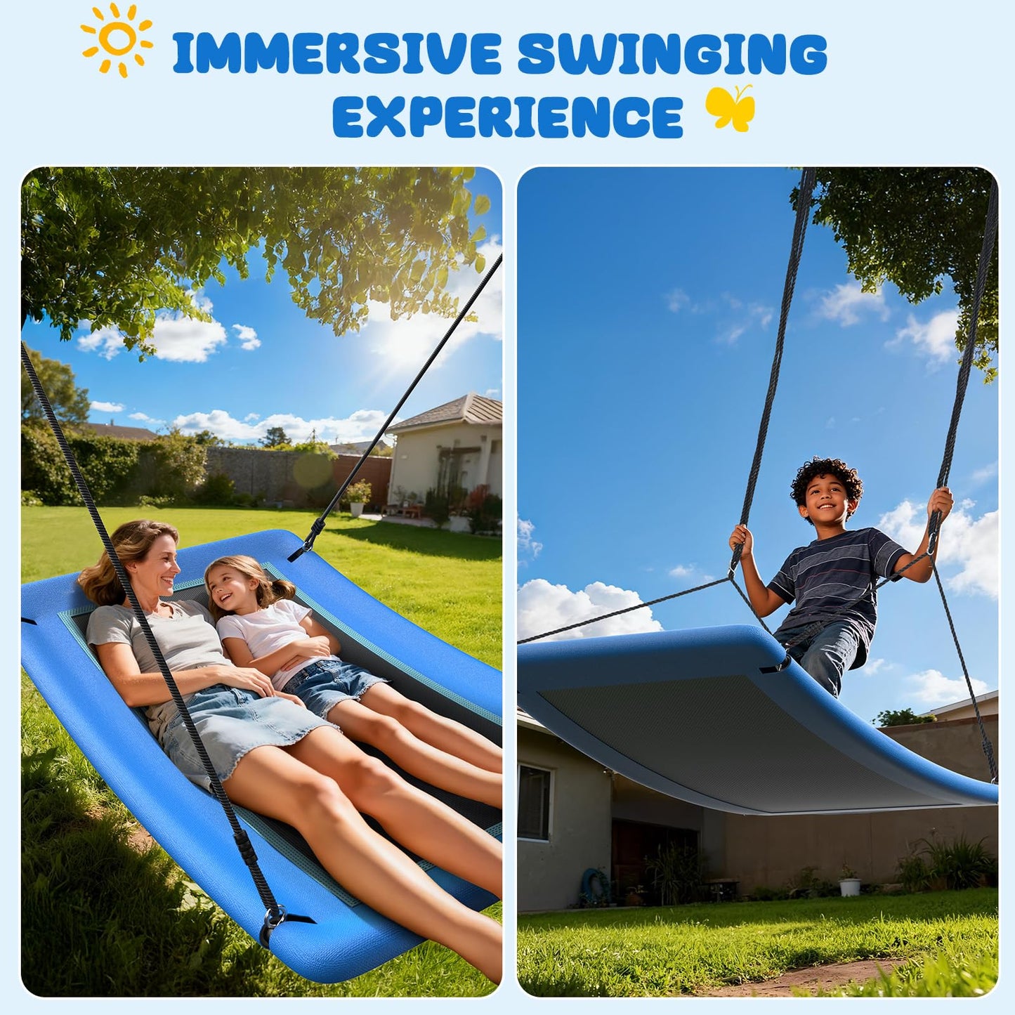 Trekassy 700lb Giant 60" Skycurve Platform Tree Swing for Kids and Adults with 2 Hanging Straps-Blue (Patented)