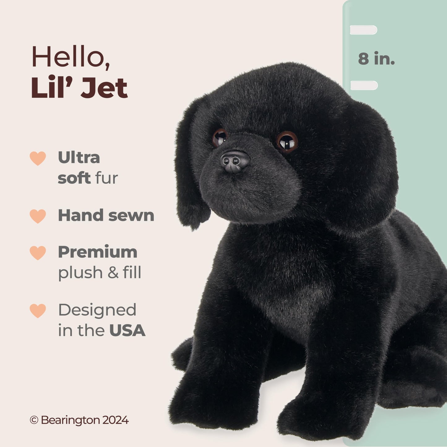 Bearington Lil' Jet Labrador Stuffed Animal Puppy Toy - 8" Realistic Black Lab Plush with Fuzzy Fur and Cuddly Body - Lifelike Labrador Retriever Stuffed Animal Plushies Gift for Kids and Dog Lovers