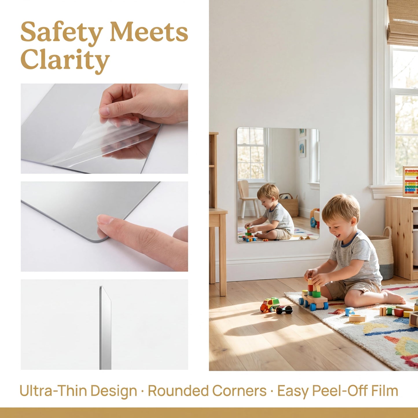 iCAGY Acrylic Mirror for Wall for Kids Adults Bedroom Door Closet Acrylic Shatterproof Self-Adhesive Lightweight Plastic Mirror Tile Sheet, Reflective Safe Plexiglass - Silver 10x12 inch 1 Pcs