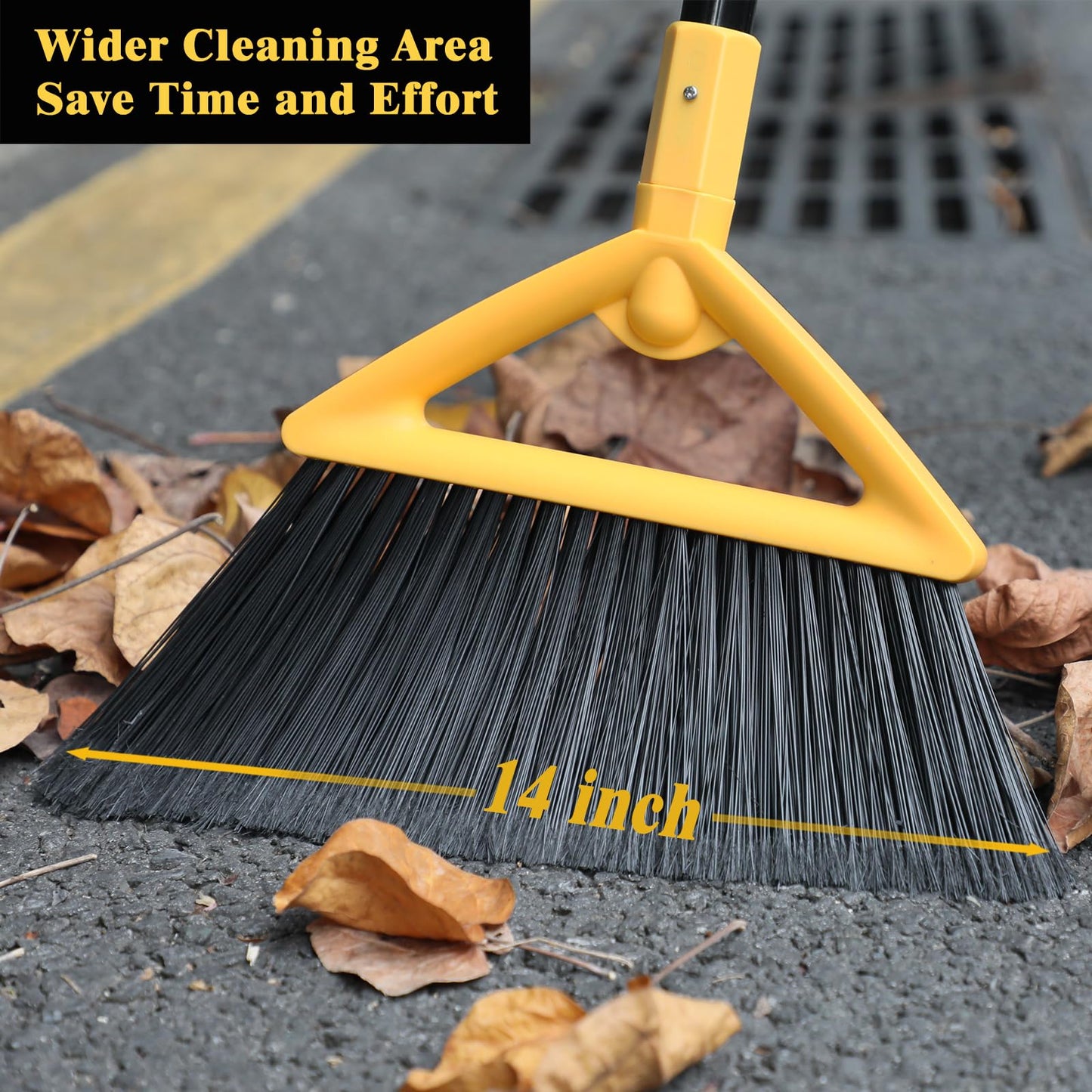 PUTNATRUE Heavy Duty Broom Outdoor and Indoor, 4 Pack Upgraded Commercial Angle Brooms, Perfect Yellow Broom of House, Kitchen, Garage, Courtyard