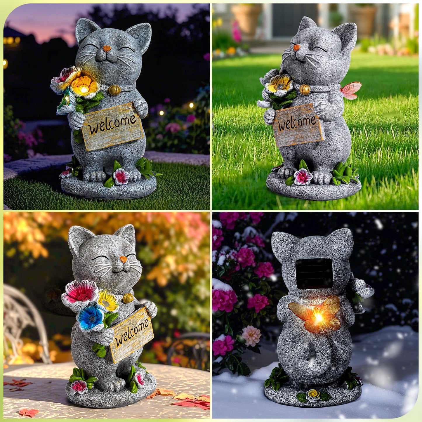 Adorafur Garden Outdoor Statues Solar Cat Outside Statue Garden Decor for Yard Patio Porch Home Lawn Balcony, Gifts for Grandma Mother Women