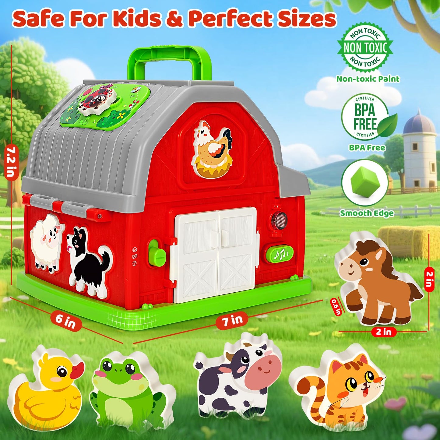 Toddler Toys for 1 2 3 Year Old Boys Girls, Upgraded Musical Farm Animal Barn Toy Gifts, Montessori Fine Motor Skill Learning & Educational Toys, Christmas Birthday Gift for Baby 12-18 Months+
