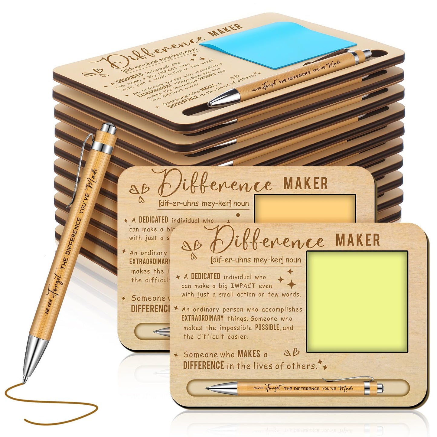 Kosiz 20 Set Difference Maker 2026 Graduation Appreciation Gifts Bulk for Employee Coworkers Wooden Sticky Note Holder Set Thank You Gifts for Graduation Teachers Nurse Friends