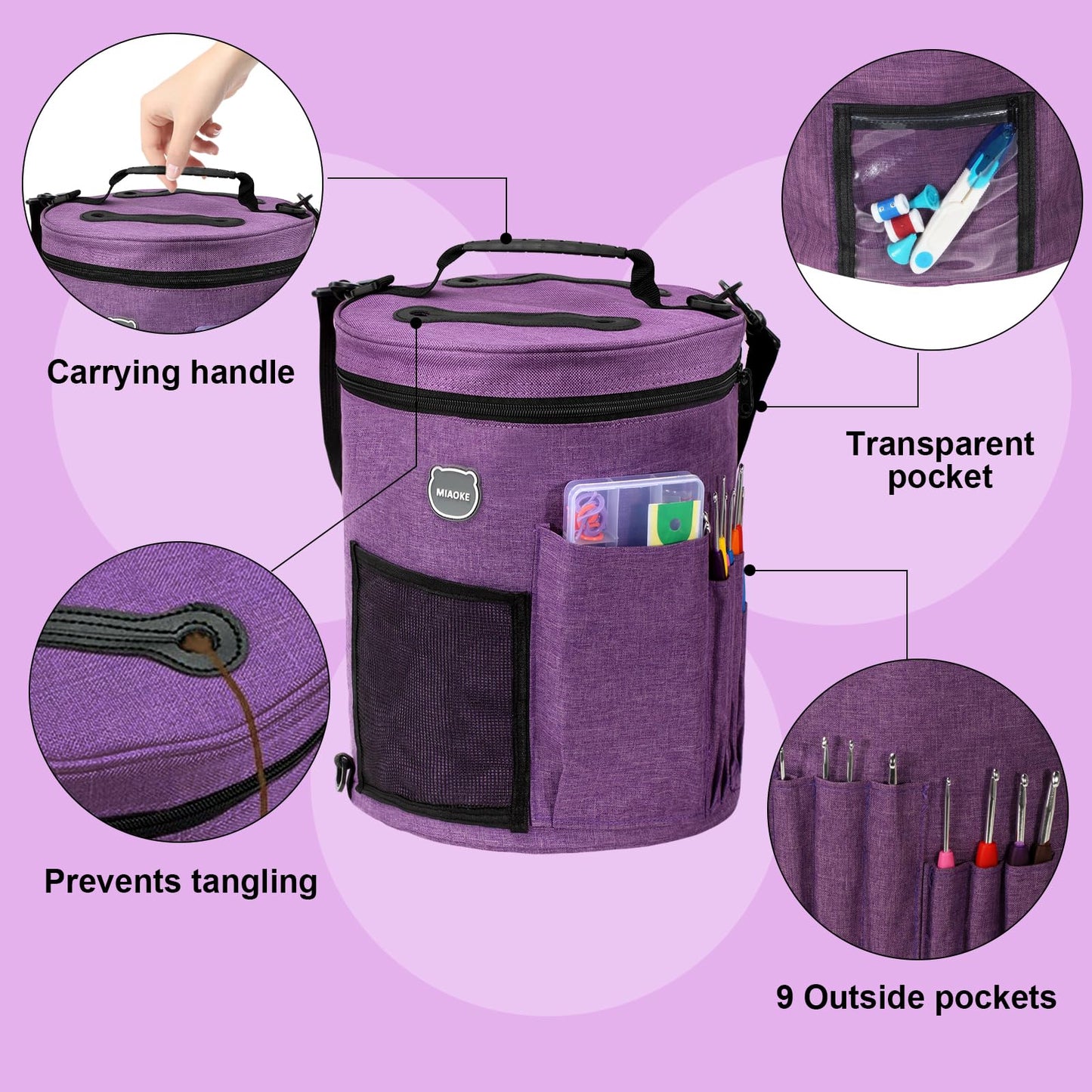 MIAOKE 79pc Crochet Kit, Large Knitting Bag Yarn Storage Organizer, Crocheting Starter Kits with Waterproof Bag, Beginner Knitting Accessories Set, for Beginners Adults Travel Crochet Supplies