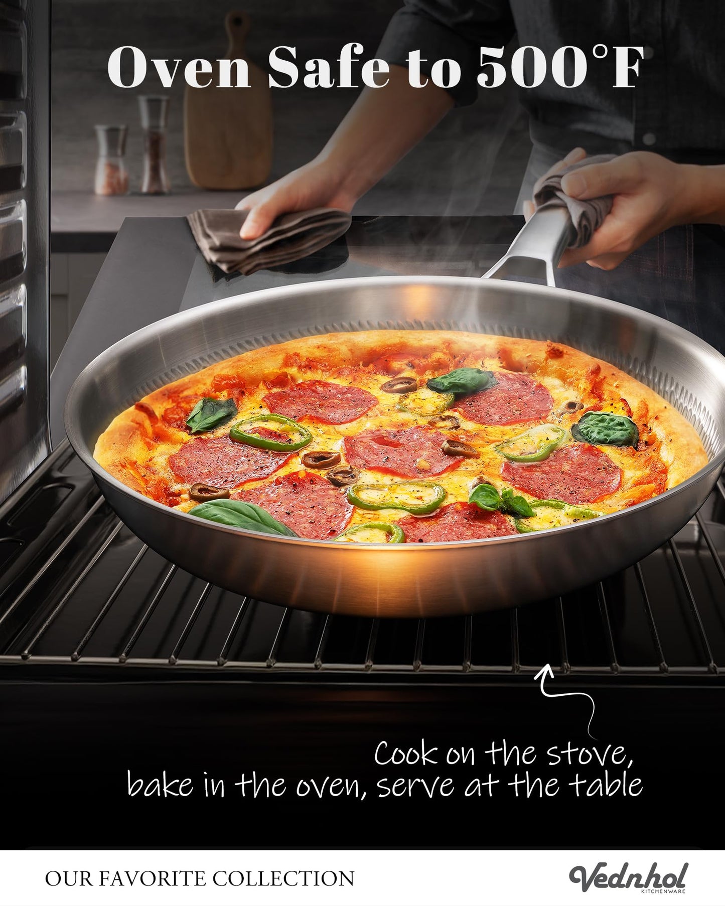 VEDNHOL Titanium Pan, 12 Inch Pure Titanium Hammered Pro frying pan with Lid, Non-Toxic Skillet for Cooking, PFAS/PFOA/PTFE Free Cookware, Dishwasher&Oven Safe, Kitchen Induction Compatible
