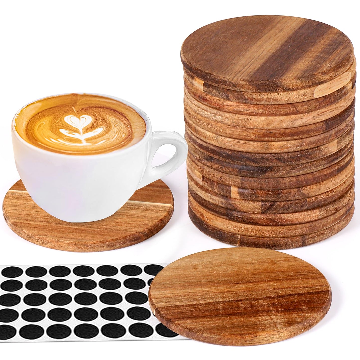 16 Pieces Unfinished Wood Coasters, 4 Inch Round Acacia Wooden Coasters for Crafts with Non-Slip Silicon Dots for DIY Stained Painting Wood Engraving Home Decoration