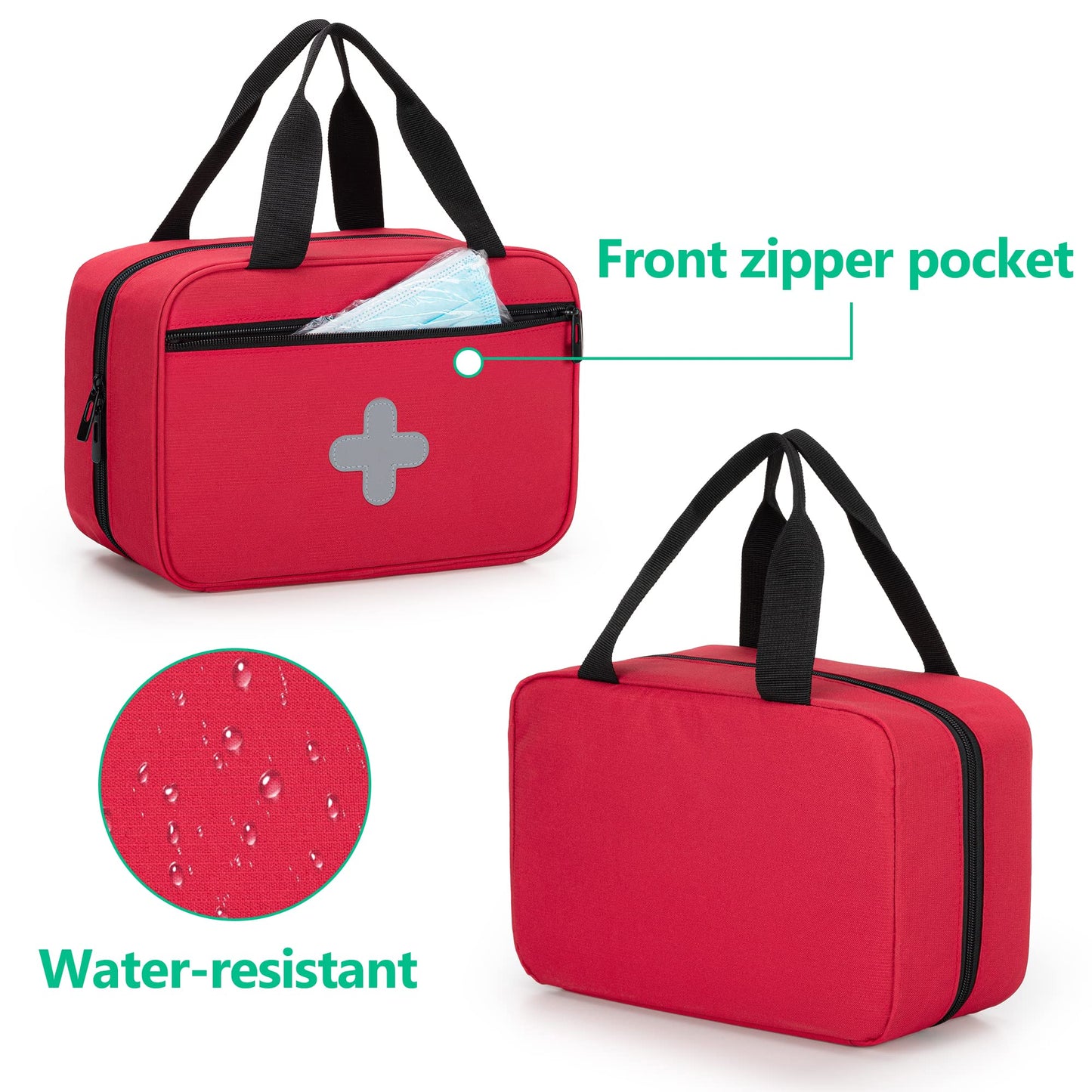CURMIO Small First Aid Bag, Empty Emergency Trauma Kit Organizer Bag for Hiking, Camping, Car, Travel, Home and Outdoor, Red, BAG ONLY, Patent Pending