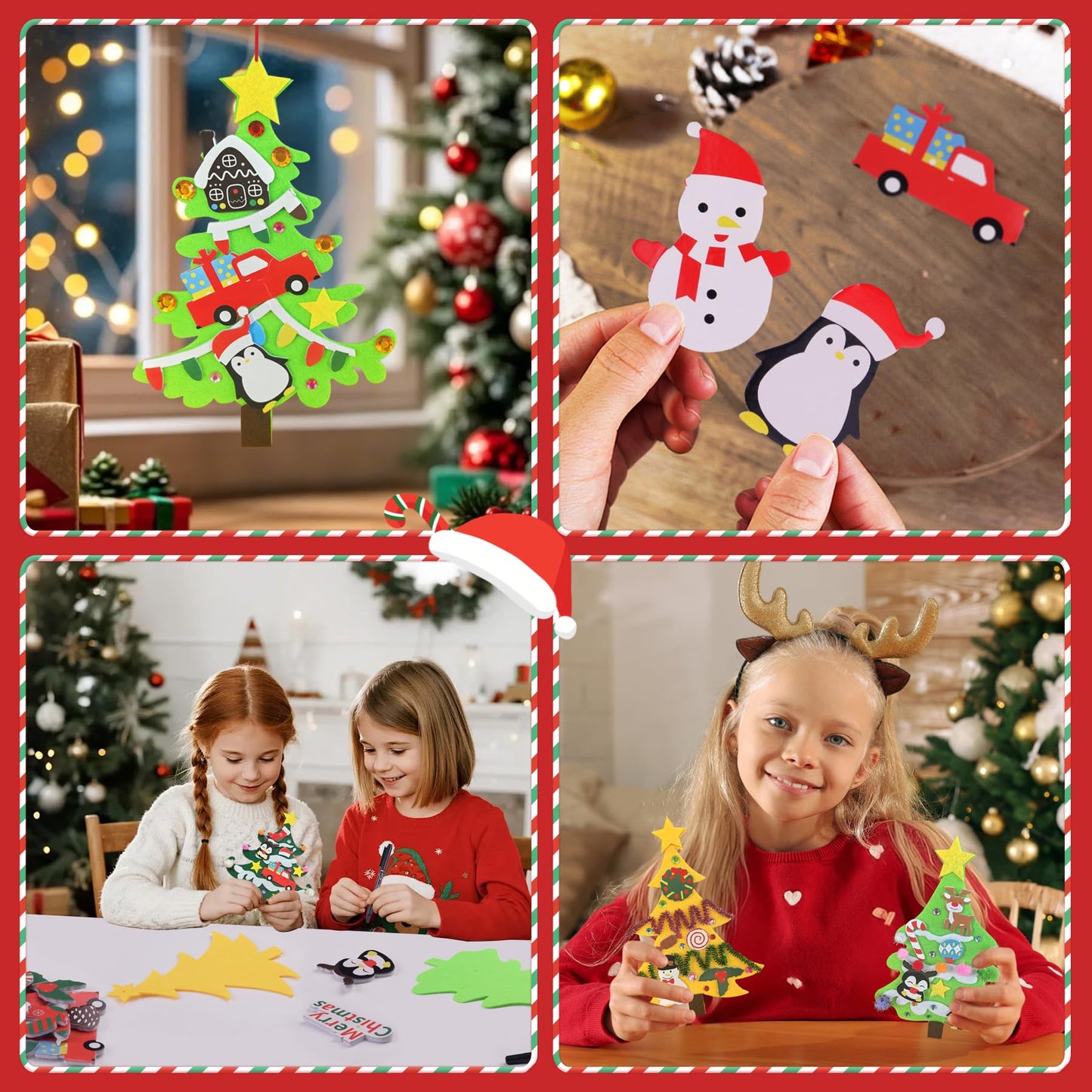Ruicnte 24 Sets Christmas Tree Ornaments Crafts Kits for Kids,DIY Winter Christmas Craft Kit Pine Tree Snowman Snowflake Penguin Foam Xmas Sticker for Kid Holiday Classroom Activities Party Favors