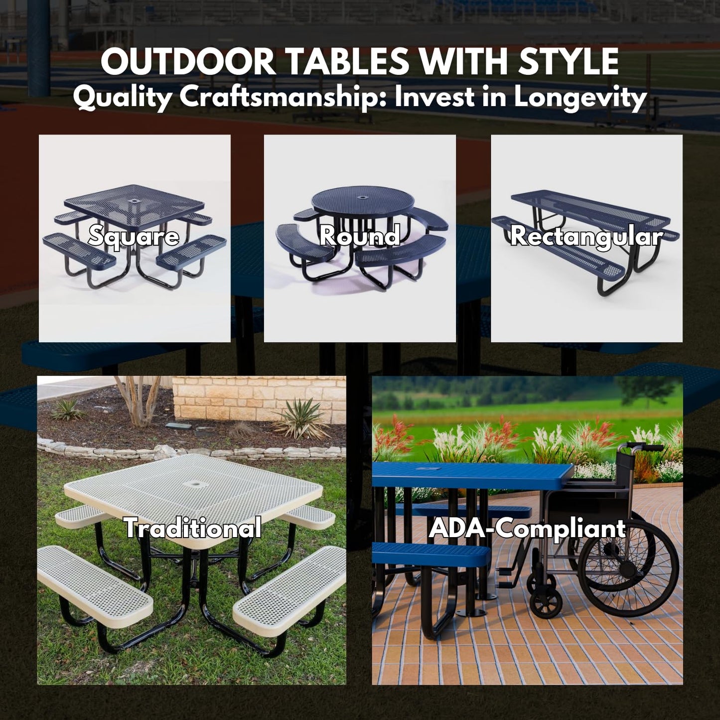 COATEDOUTDOORFURNITURE Heavy-Duty Portable Outdoor Picnic Table, Thermoplastic Coated Expanded Metal Commercial-Grade Patio Dining Furniture Made in America (6ft Rectangular, Purple)