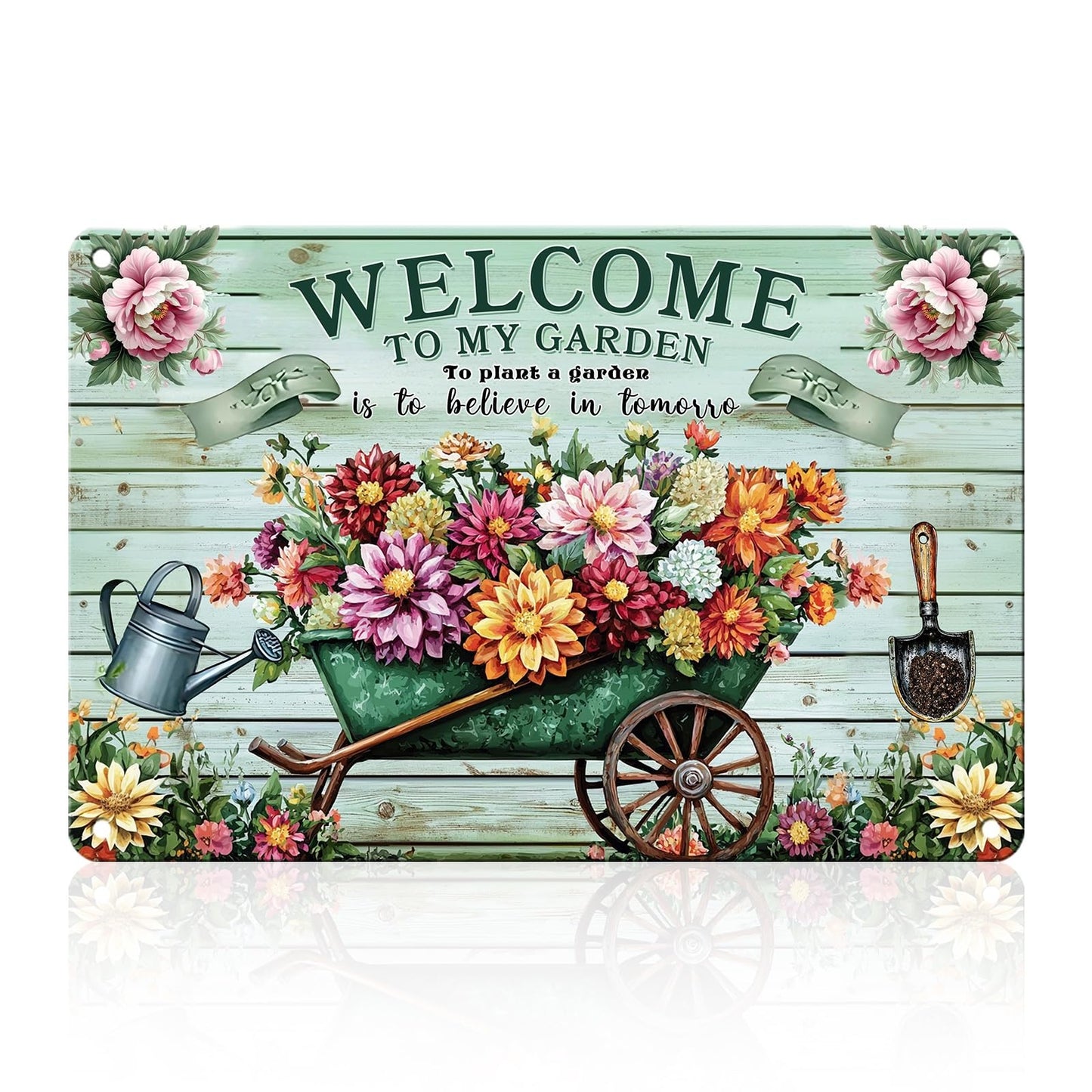 Garden Signs for Outside Welcome To Our Garden Metal Sign Gardening Yard Patio Greenhouse Decor for Women Gardeners Plant Lovers 8x12inch