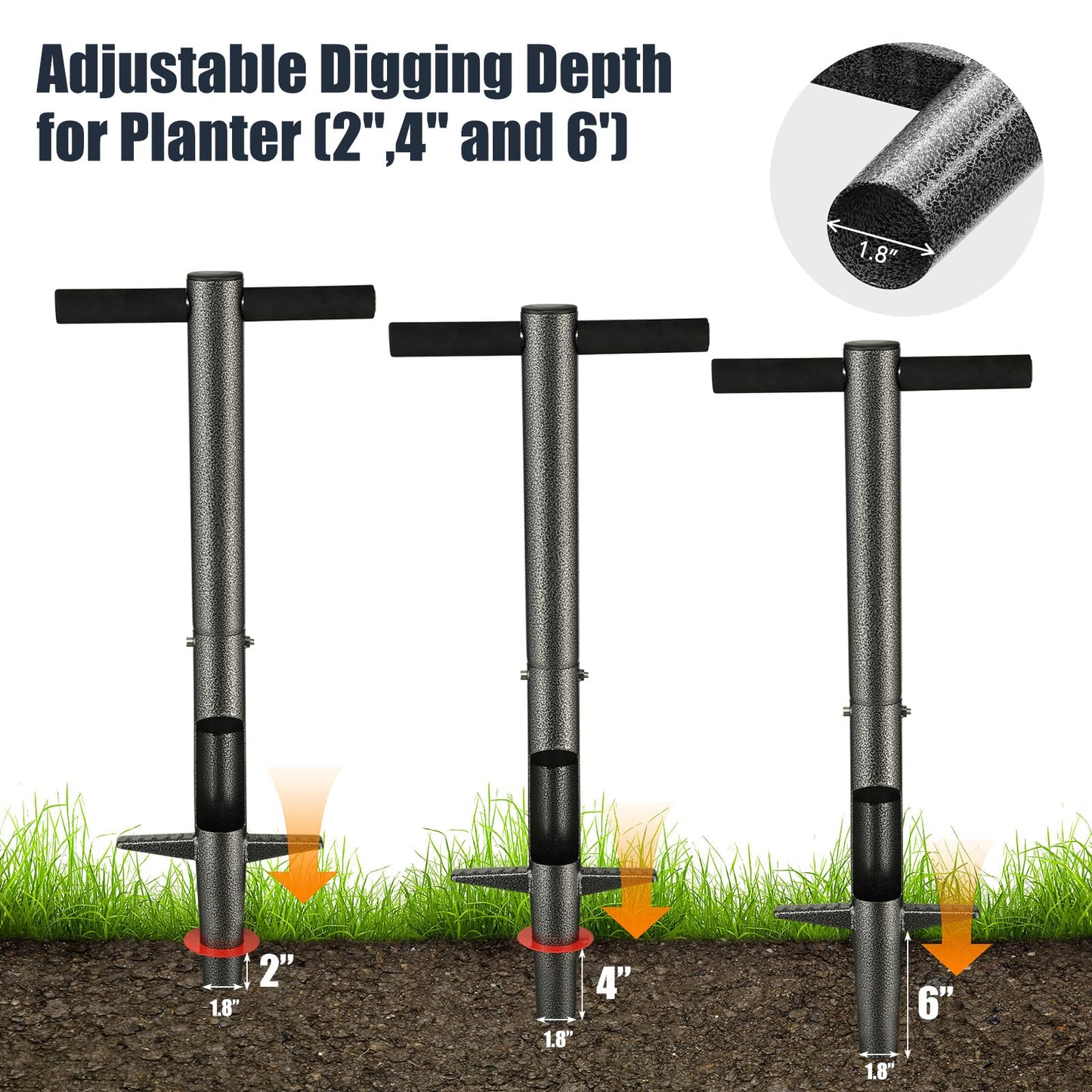 Bulb Planter Tool, 33.5 inch Long Handle Garden Sod Plugger to Dig Hole, Heavy Duty Metal Garden Tools for Soil Test Planting or Weeding Spring Flowers Bulbs,Bedding Plants,Tulips, Lilies, Potato