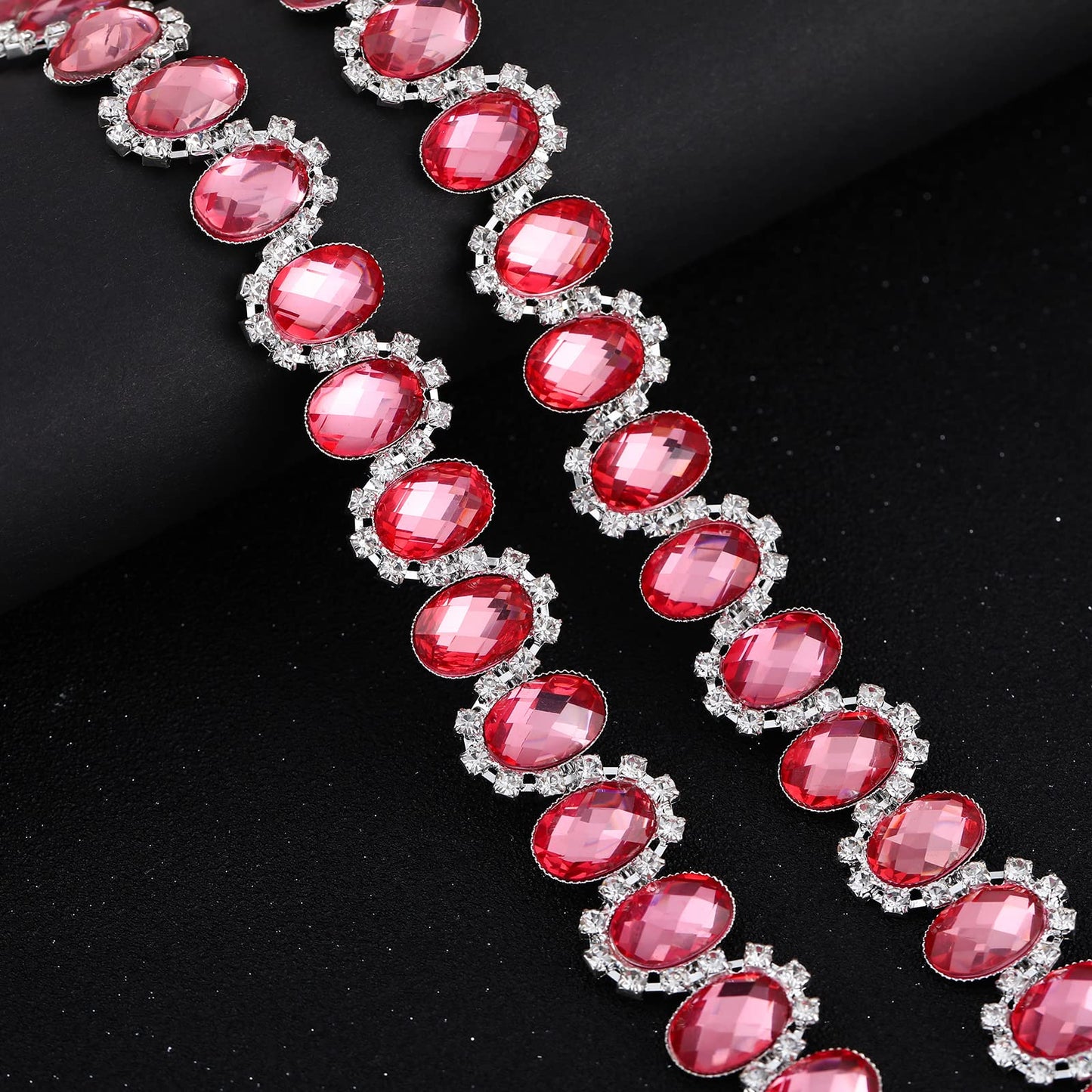 Rytenz 1 Yard Crystal Rhinestone Close Chain Pearl Beaded Trim Bridal Lace Ribbon Trimming Rhinestone Chain Trim for Wedding Party Decoration & Bridal Costume Embellishment Clothing Accessories
