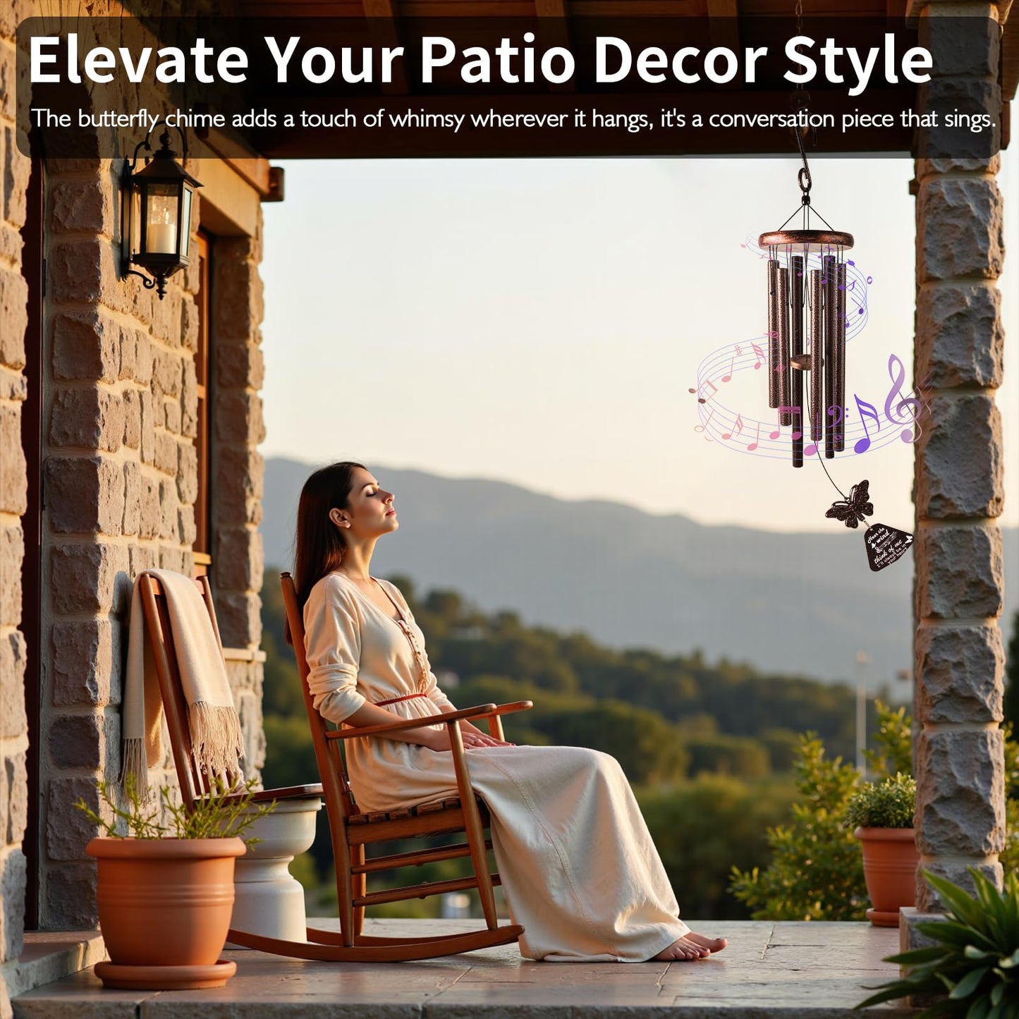 YLYYCC Wind Chimes for Outside with Butterfly Wind Catcher, 33" Memorial Metal Wind Chime Suitable for Patio, Garden Hanging Decorations, Deep Tone Soothing, Perfect Christmas Birthday Gifts for Women
