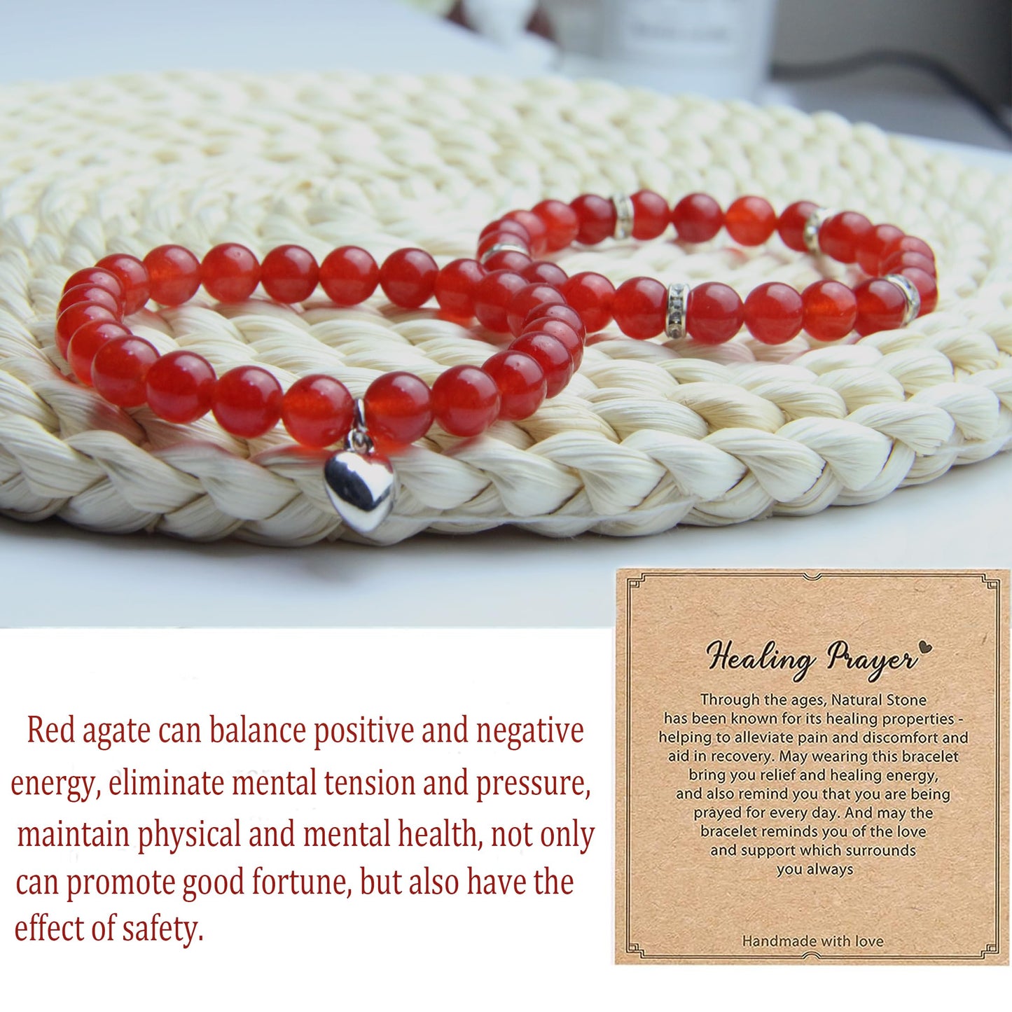 GDLKPYHS Healing Bracelets for Women - Carnelian Bracelet - Healing Prayers Crystal Bracelet, 8mm Natural Stone Stress Relief Yoga Beads Get Well Soon Gifts