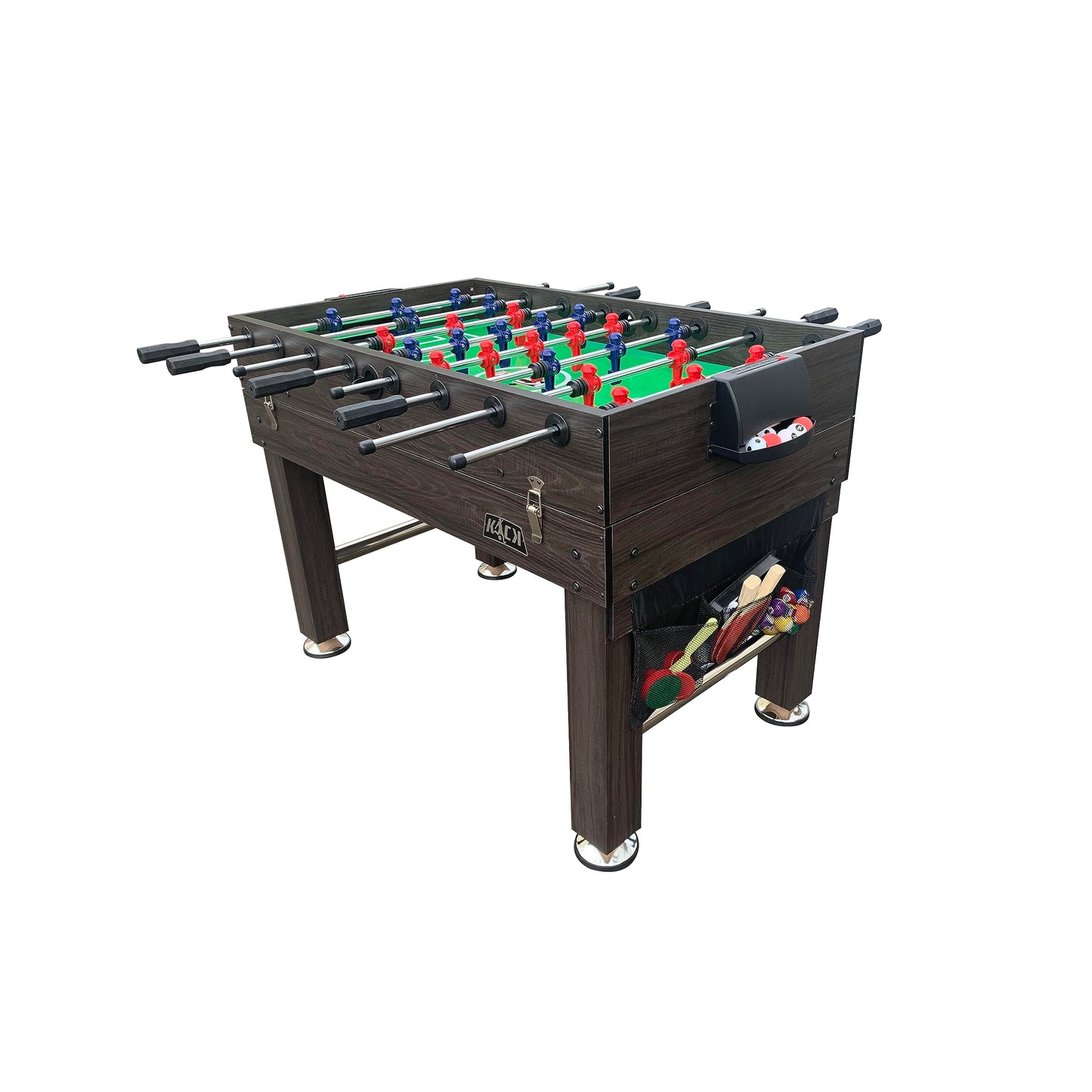 KICK Tetrad 55" 4-in-1 Multi Game Table (Brown) – Foosball, Billiards/Pool, Air Hockey & Ping Pong