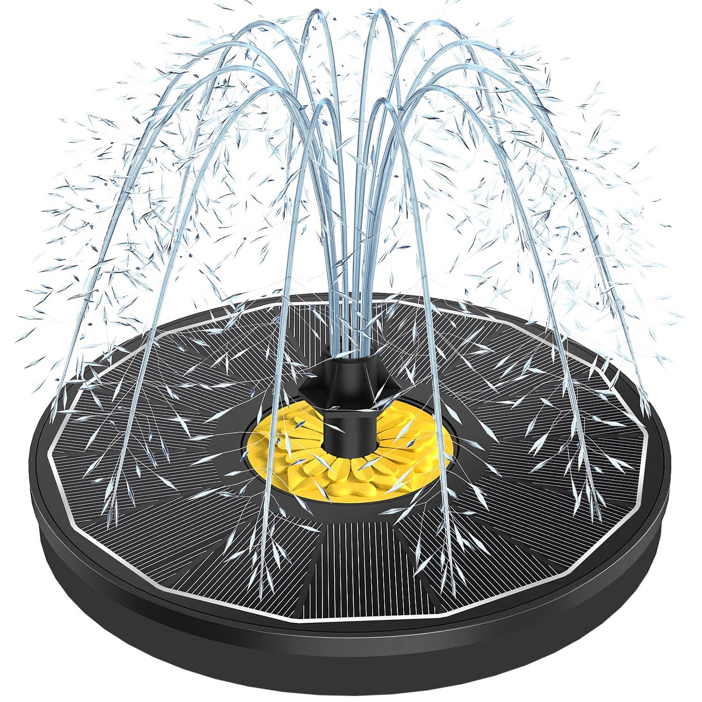 Yzert Solar Bird Bath Fountains,3.5W Glass Panel Solar Fountain Pump for Bird Bath No Battery,Solar Water Fountain Outdoor with 4 Fixed Pipes 7 Nozzles(Black)