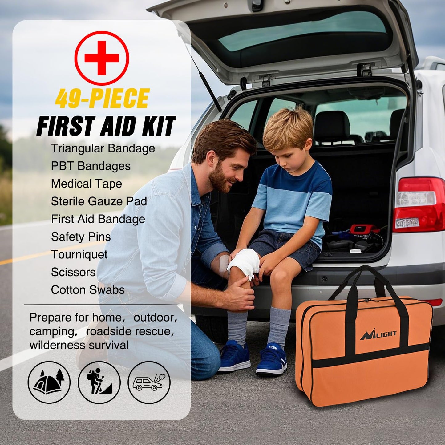 Nilight Car Emergency Kit with Jumper Cable, Tire Repair Tools Safety Assistance for Travel Camping Outdoor Cars Truck SUV RV, Roadside Essentials with Air Compressor