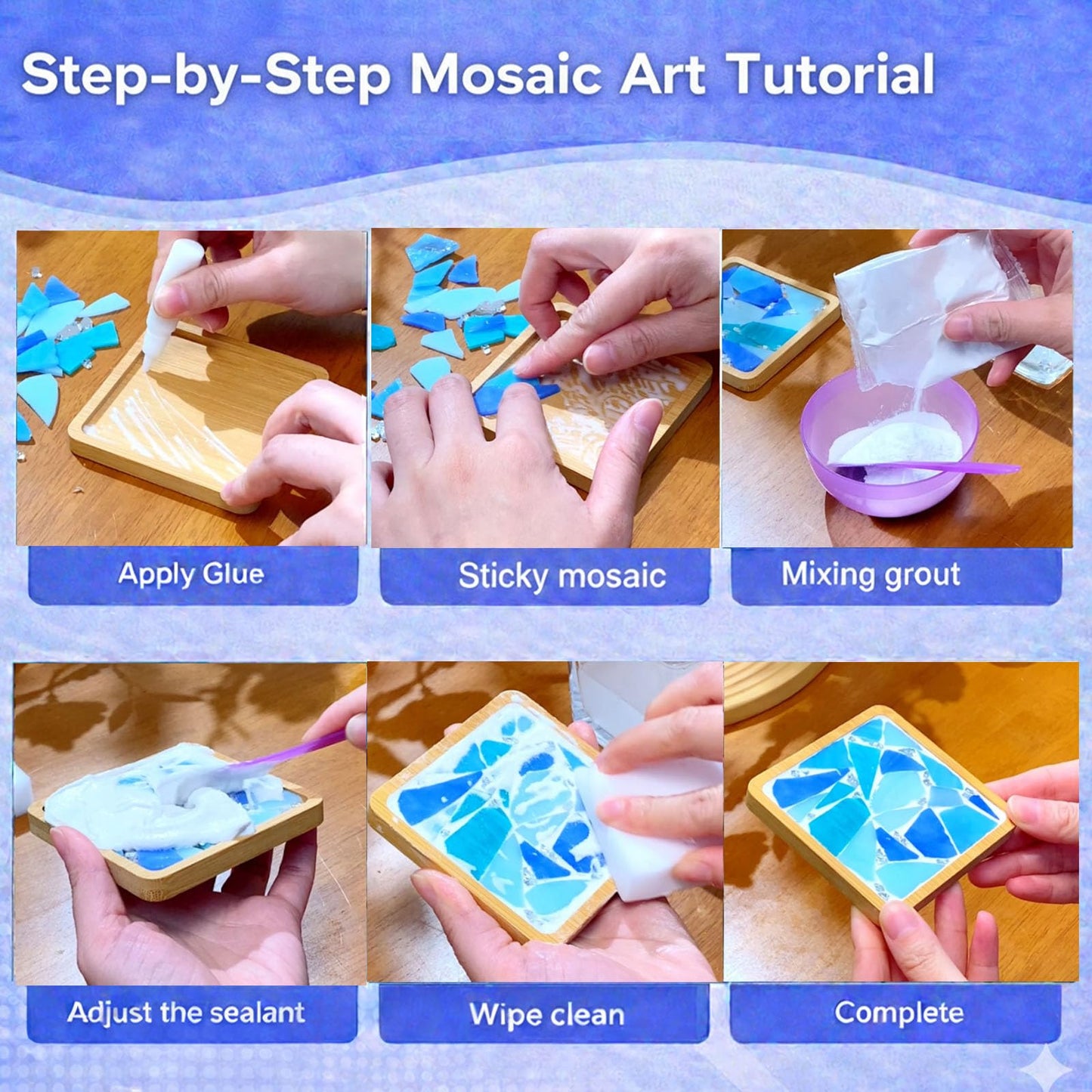 GHAHILI 4 Sets DIY Mosaic Kits for Adults - Graduation Birthday Gifts Glass Mosaic Tiles for Crafts with Wooden Coasters for Women Mosaic Art Kit Craft Coaster Handmade Making Kit Set for Home Decor