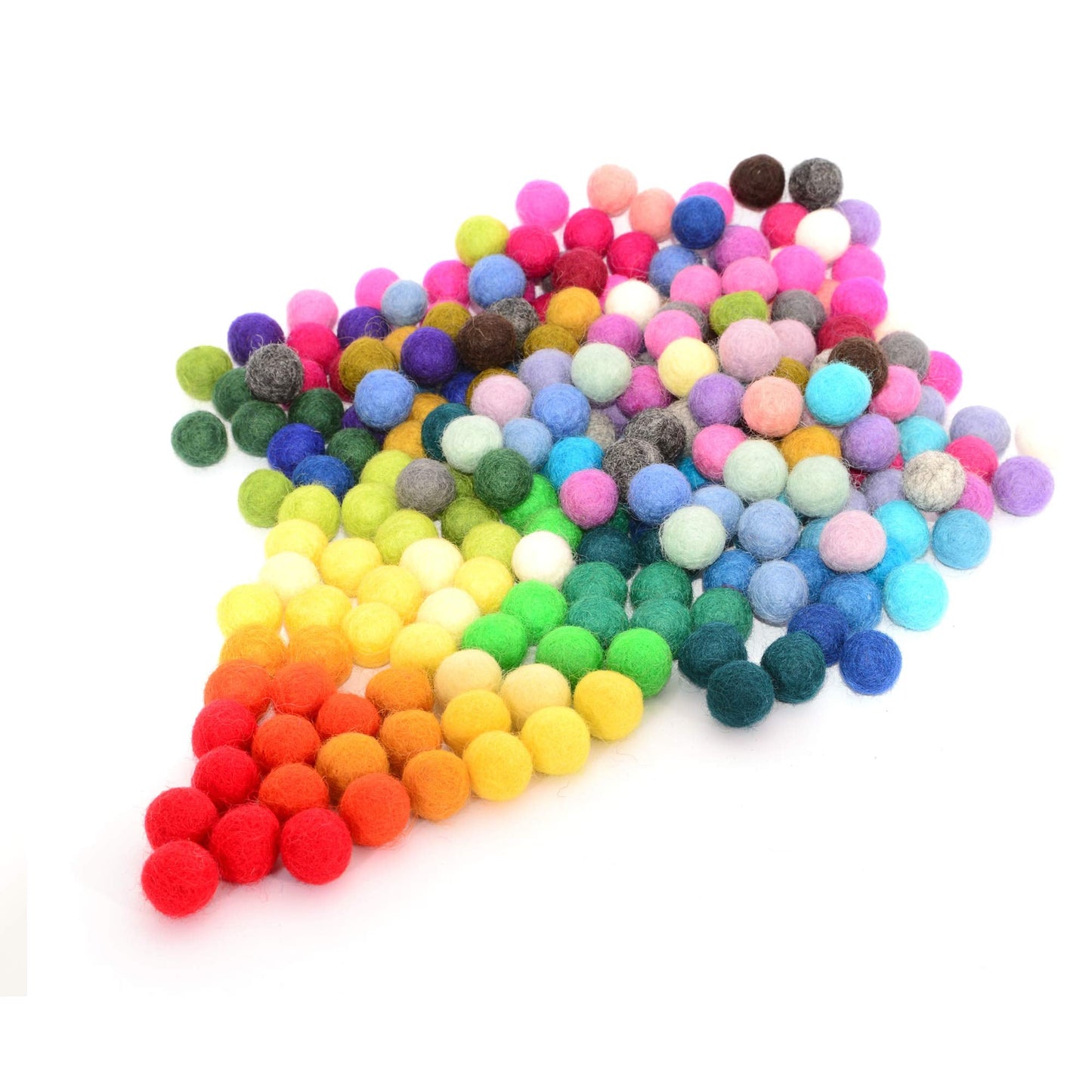 Glaciart One Felt Pom Poms, Wool Balls (240 Pieces) 1.5 cm – 0.6 Inch, Handmade Felted 40 Color (Red, Pink, Blue, Orange, Yellow, Gray, Black, Pastel and More) Bulk Small Puff for Felting and Garland