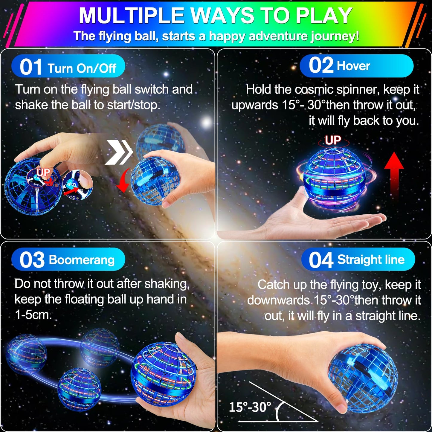 Vantexi Flying Orb Ball Toy,2026 Upgraded Parachute with LED Light,Magic Hand Controlled Gravity Ball,Cosmic Globe Boomerang,Cool Christmas Birthday Gift for 6 7 8 9 10+ Year Old Boys Girls Teens-Navy