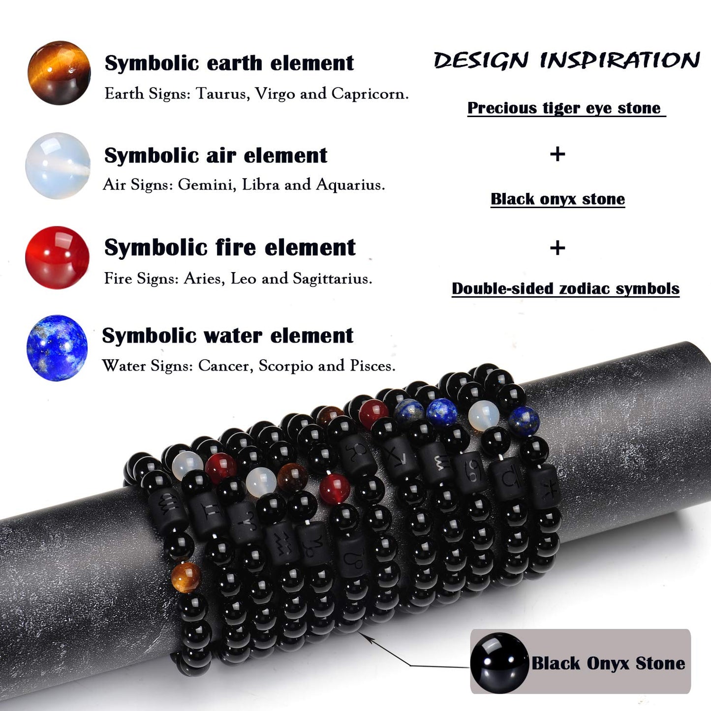 VLINRAS Zodiac Scorpio Bracelet for Men Women Scorpio Gifts Natural Black Onyx Stone Zodiac Bracelet Jewelry