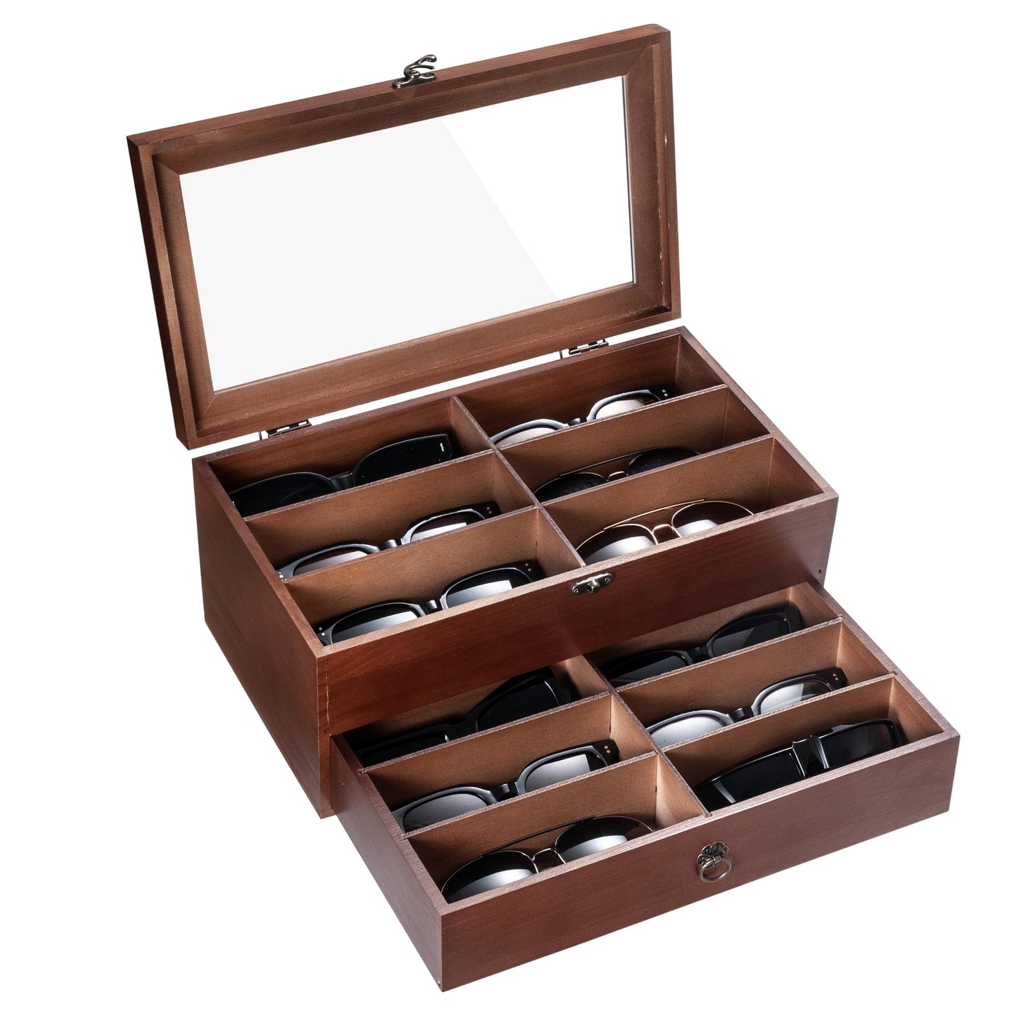 humberboat Wooden Sunglasses Storage Organizer, 12 Slots Sunglasses Organizer Case for Multiple Pairs, Eyeglasses Display Case for Gift, Holder Watches Jewelry Collection for Men Women