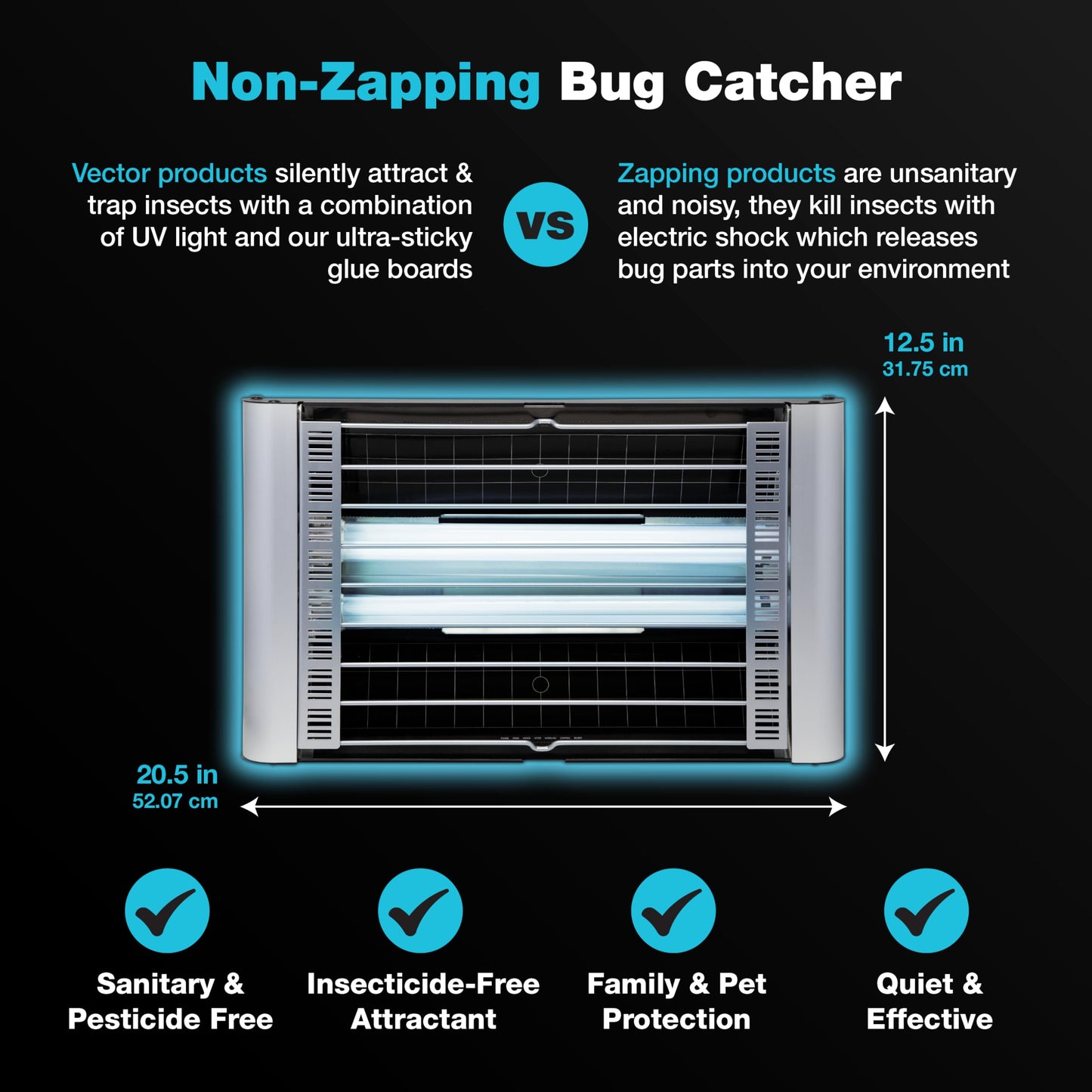 Catchmaster Vector Plasma Grilled UV Light Fly Trap Silver, Indoor Gnat Traps for House, Shatterproof Bulbs, UV Lamp Insect Killer, Bug Catcher for Commercial Kitchen, Warehouse & Restaurant