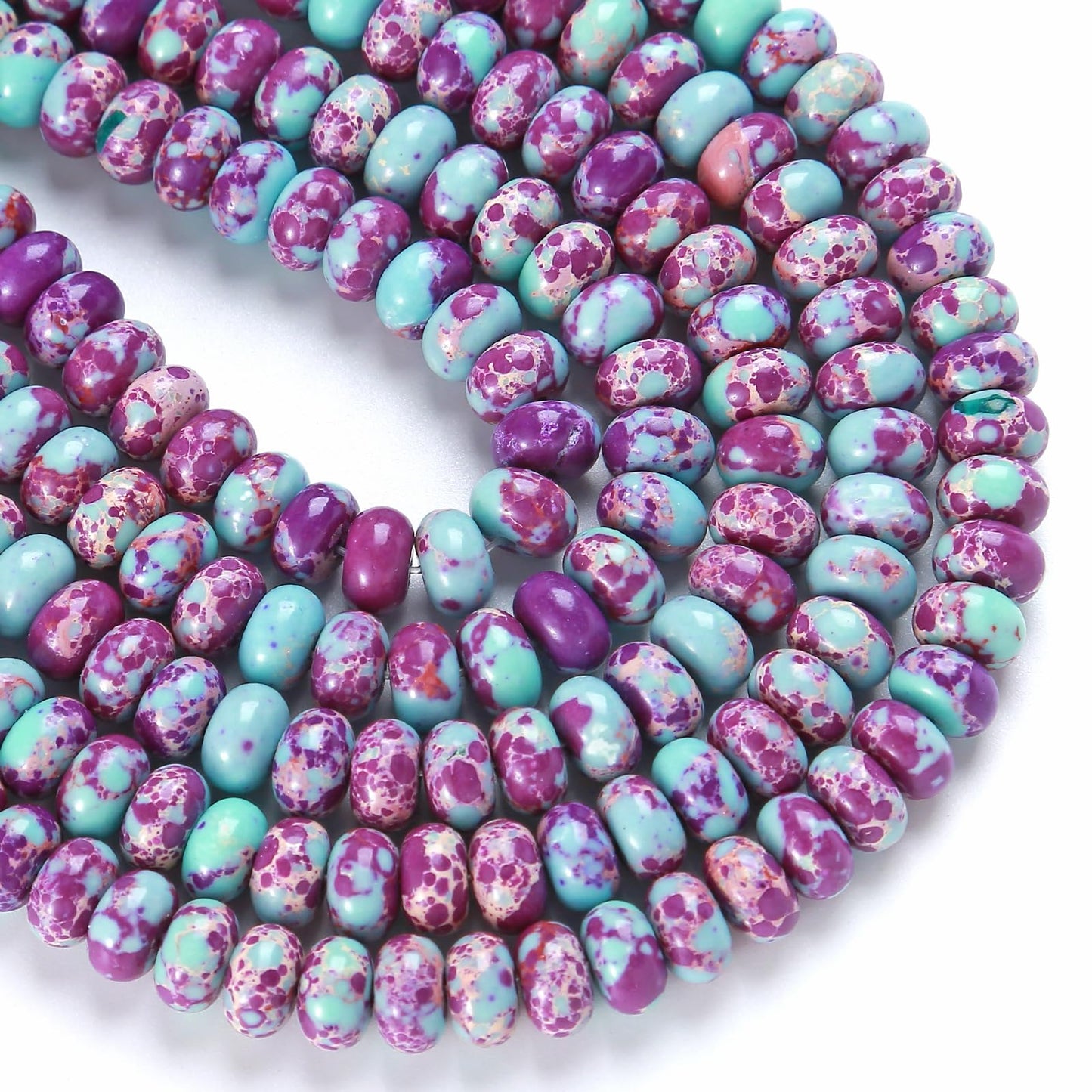 76pcs 5x8mm Natural Stone Galaxy Sea Imperial Jasper Rondelle Spacer Loose Beads Abacus Disk Stone Round Loose Gemstone Beads for Jewelry Making DIY Bracelet Necklace