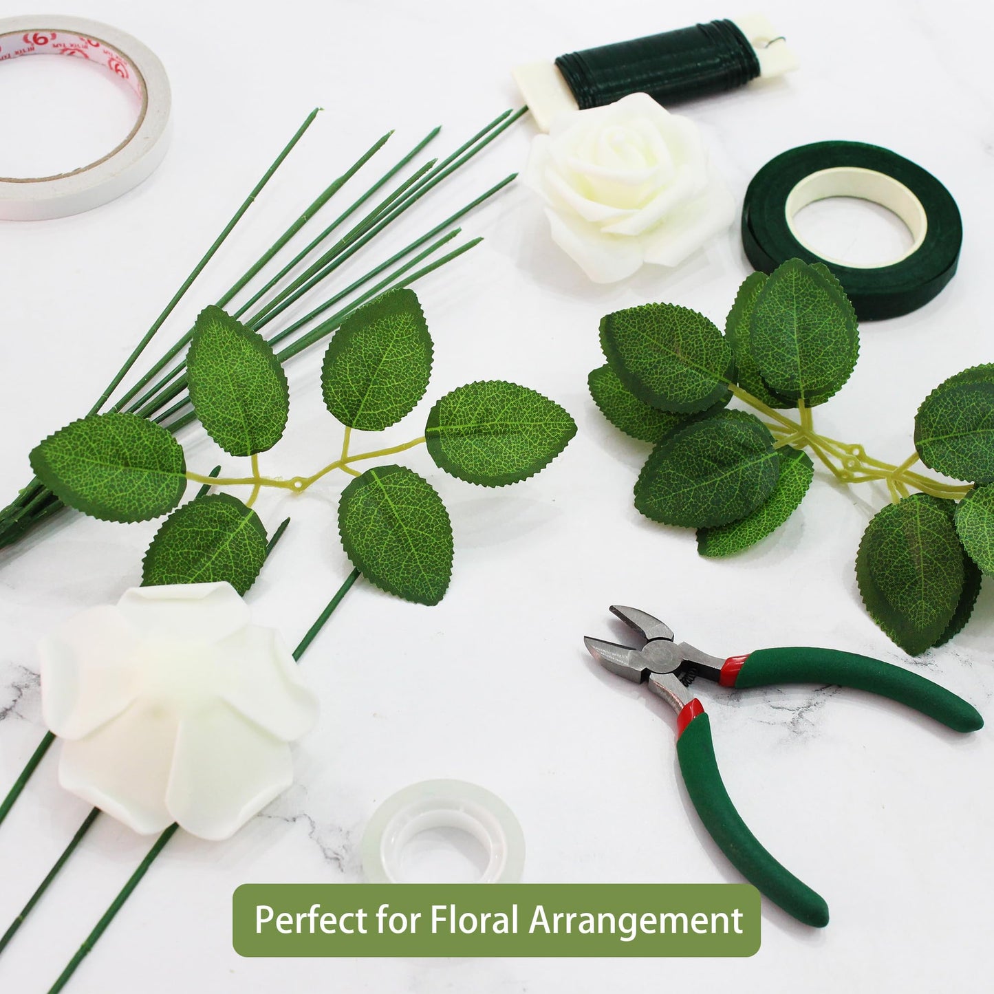 Vignor 100 Pcs Artificial Flowers Green Leaf Bulk Faux Greenery Silk Fake Rose Leaves Bouquet Garland Wreath Floral Arrangement Supplie DIY Craft (6 Medium-Leaf Green)