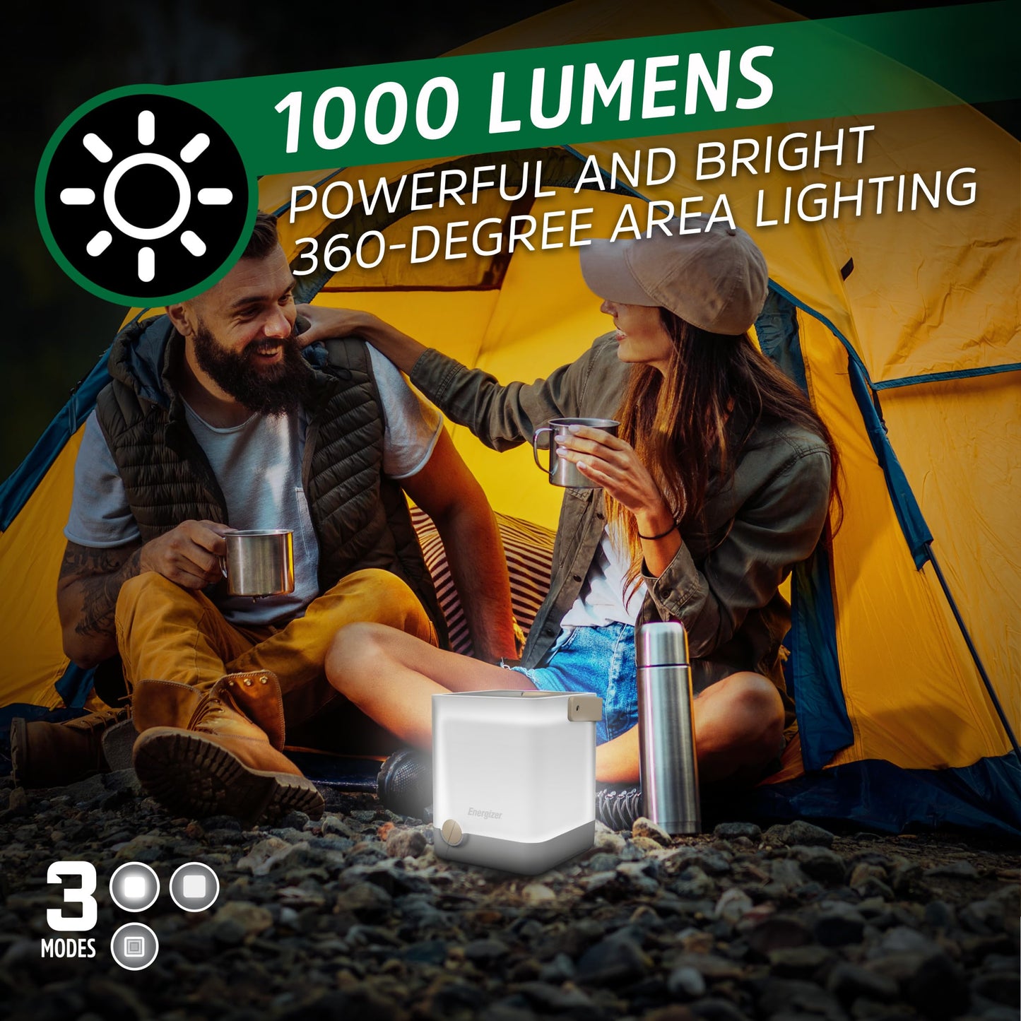 Energizer LightxPower Cube Camping Lantern, X1000 Lantern Dual Power Rechargeable and AA Battery, IPX4 Water Resistant