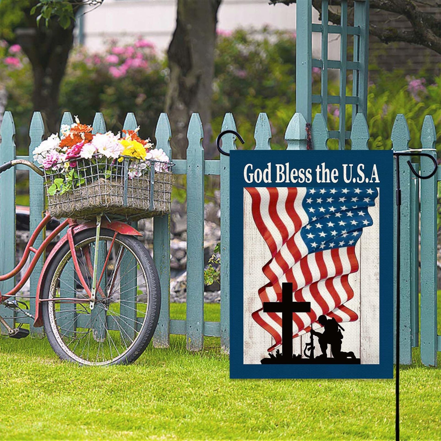 Baccessor 4th of July Patriotic Garden Flag God Bless America Double Sided Memorial Day Independence Day Garden Yard Flag Outdoor Outside Holiday Decoration 12.5 X 18 Inch