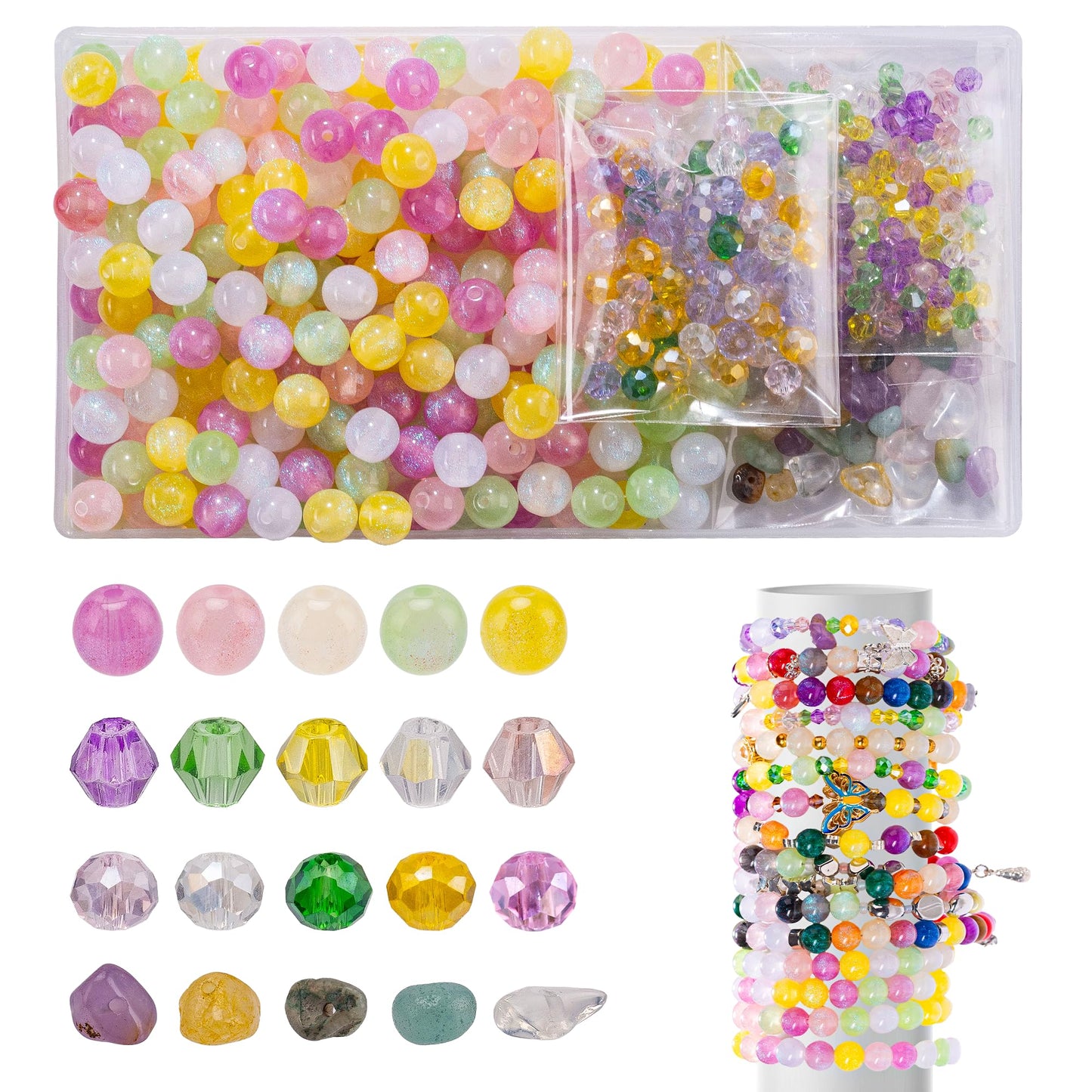 Craft Glass Assorted Beads for Bracelet Making Kit, Including Rondelle Beads, Facted crystal Beads, Ideal for DIY Handmade, Charms, Necklaces & Accessories, Jewelry Making Supplies for Beads Lovers