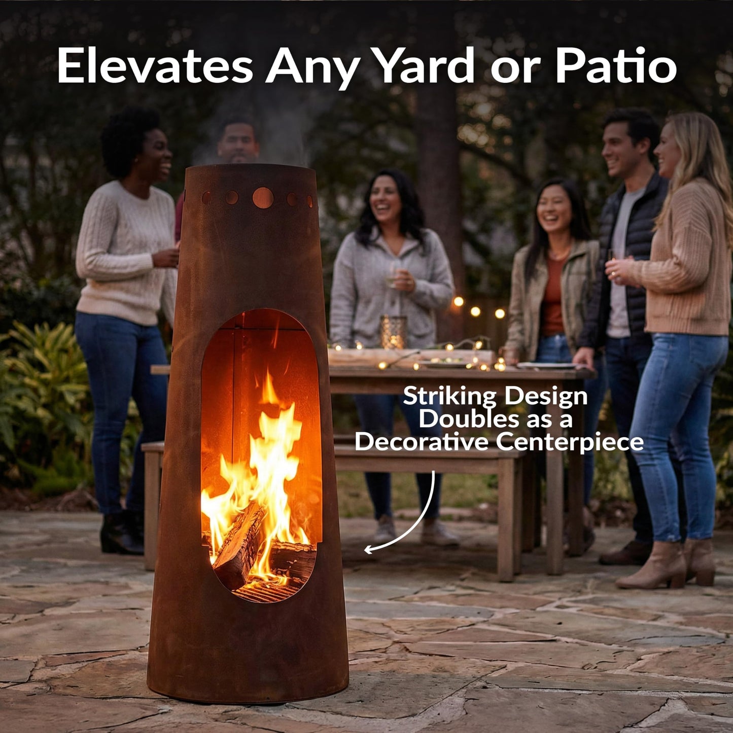 Sunnydaze Santa Fe 50-Inch Chiminea Outdoor Fire Pit - Wood-Burning Chiminea Outdoor Fireplace with Wood Grate - Rustic Patina Finish