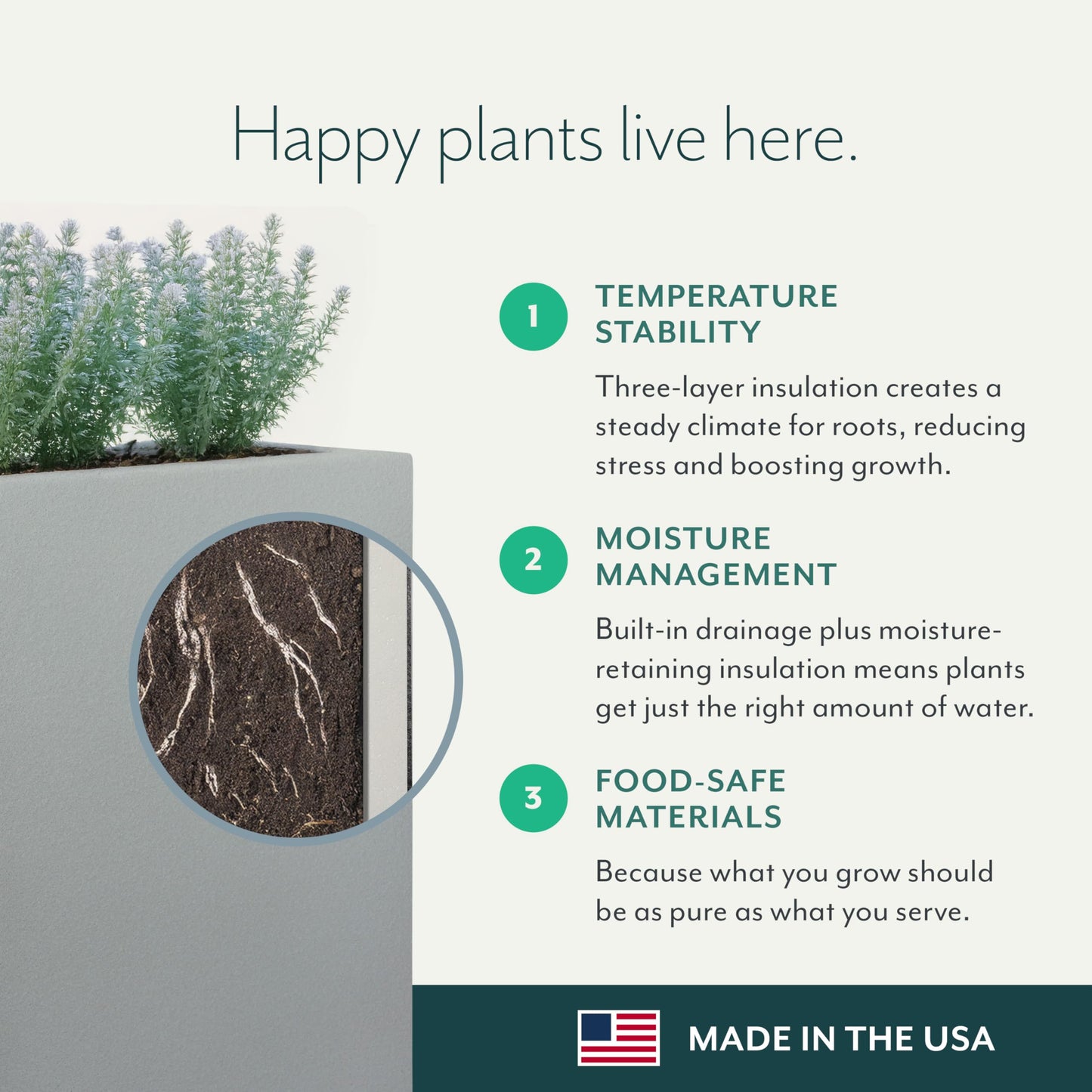 PolyStone Monterray Cube Planter – 23" x 19" x 19" – Large Square Indoor/Outdoor Planter Box for Patio & Garden – Modern Stone-Look Resin – All-Weather w/Drainage Holes - Made in USA – Black Granite