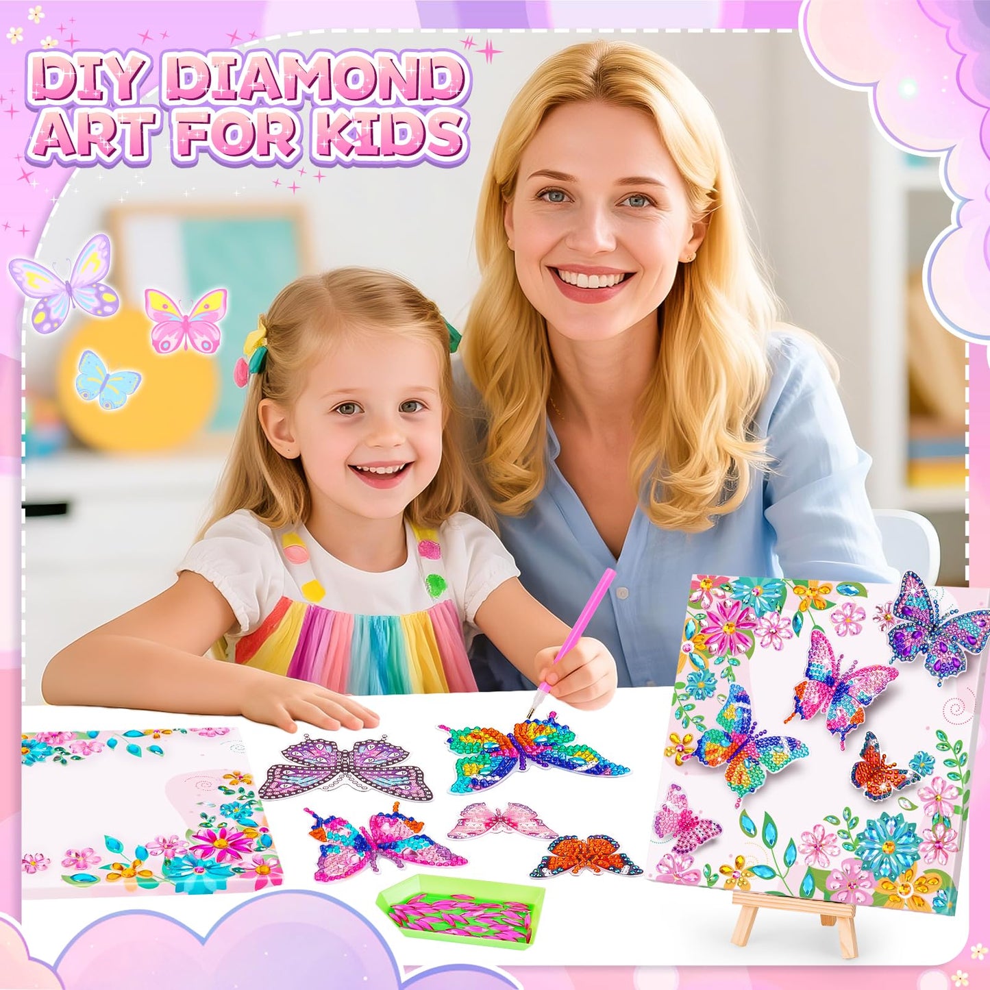 Craft Kits for Kids Ages 8-12, Diamond Art Kits for Kids, Gifts for 6-8-10 Year Old Girls, Fun Arts and Crafts Gifts Toy for Girl Activities Gem Art Kit, Best Birthday Gift for Girl Adult Room Decor