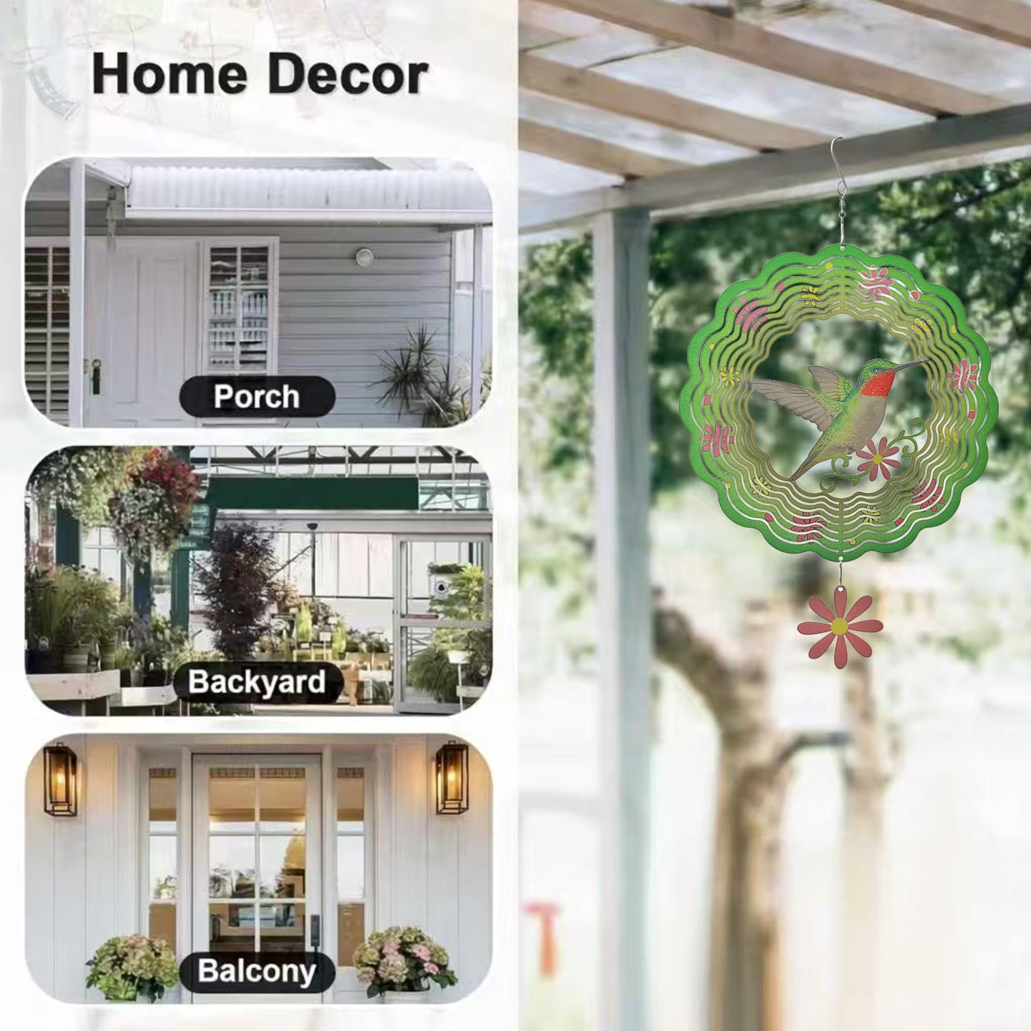 Hummingbird Wind Spinners Hummingbird Gifts for Women/Men 11.7 inch 3D Stainless Steel Hanging Wind Spinner Metal Wind Catchers Kinetic Sculpture for Indoor/Outdoor Decor, Yard Art, Garden Decorations