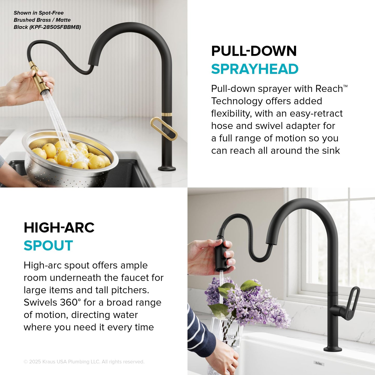 KRAUS Vetra 2-Function Single Handle Pull Down Kitchen Faucet in Matte Black, KPF-2850MB