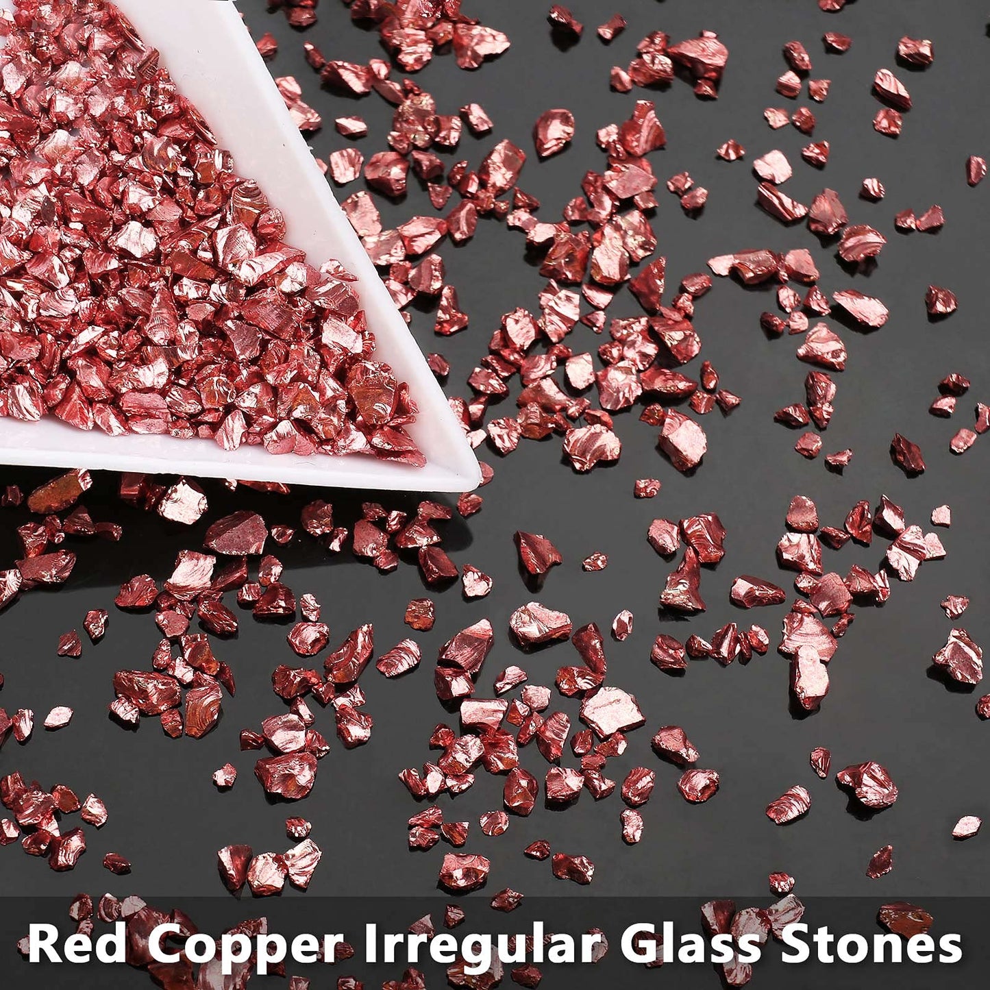 Irregular Crushed Glass Chips Sprinkles, 100g Metallic Chunky Glitter Stones for Nail Art, Resin Mold Filler, DIY Crafts, Vase Filler, Jewelry Making (Red Copper)