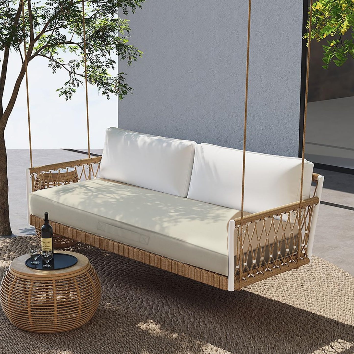 YIJIAN HOME Outdoor Bench Cushion 4 inches Memory Foam Waterproof Patio Furniture Bench Cushion Porch Swing Cushion with Handle and Adjustable Strap, 36 x 18 Inch Cream