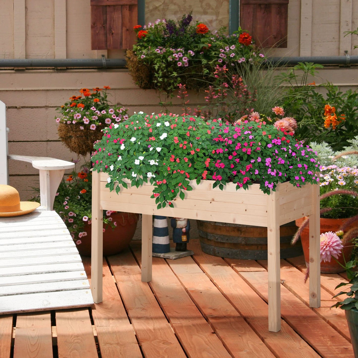 Outsunny Raised Garden Bed with Legs, 48" x 22" x 30", Elevated Wooden Planter Box, Self-Draining with Bed Liner for Vegetables, Herbs, and Flowers Backyard, Patio, Balcony Use, Natural